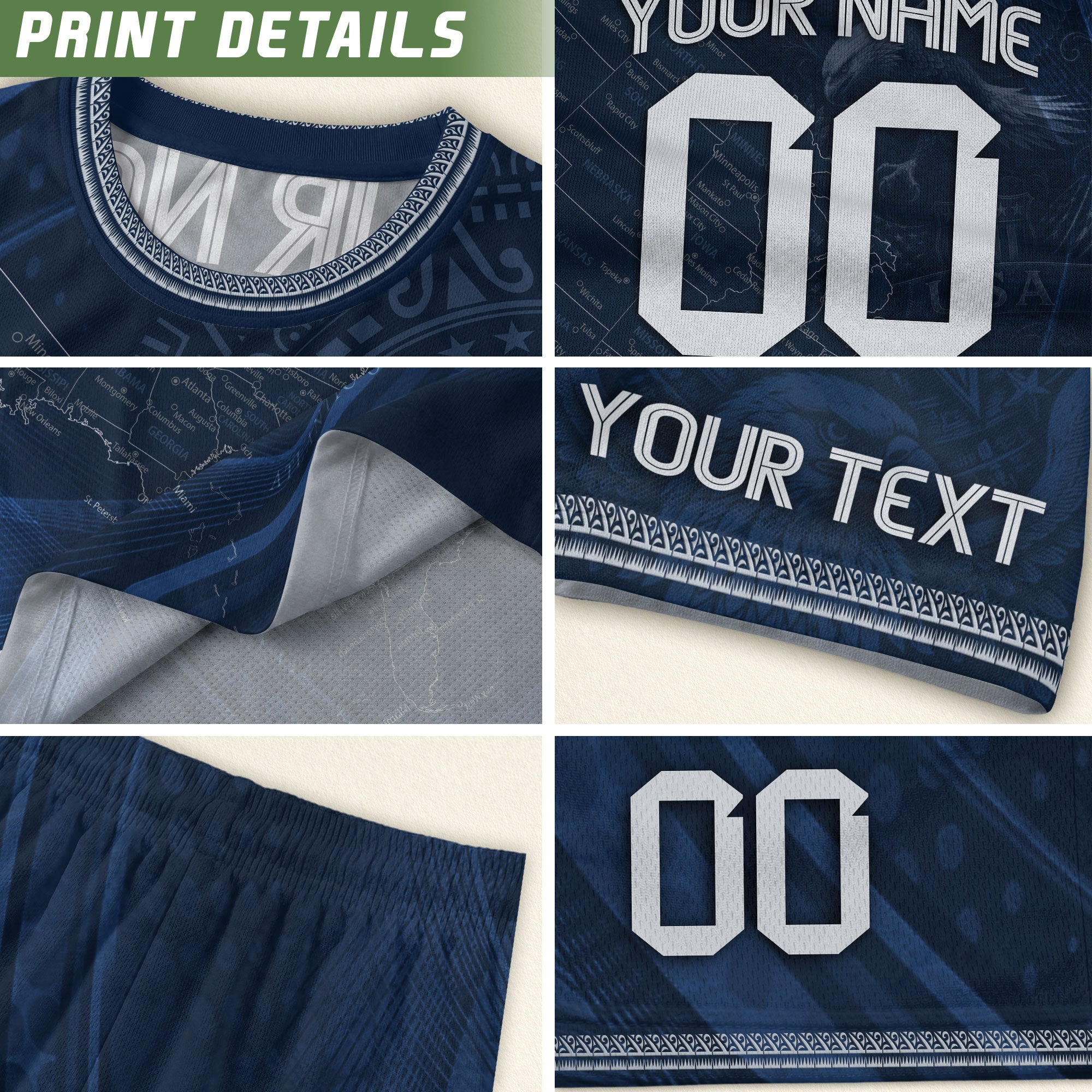 Personalized USA Soccer Jersey Custom Name Number Vintage Map Navy Blue Sportswear Outfit