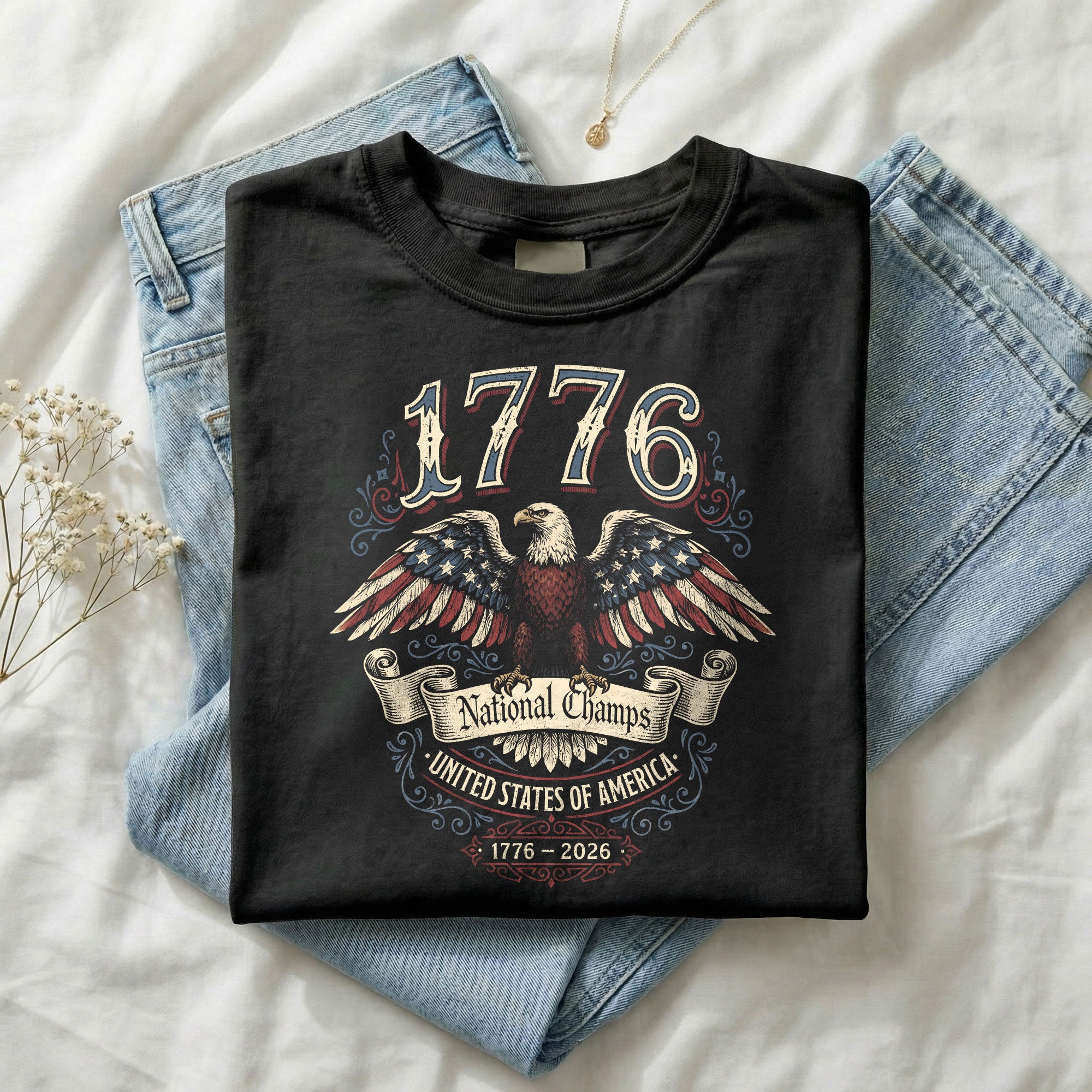 1776 National Champs Shirt Vintage American Eagle Graphic Tee Patriotic 1776-2026 T-Shirt