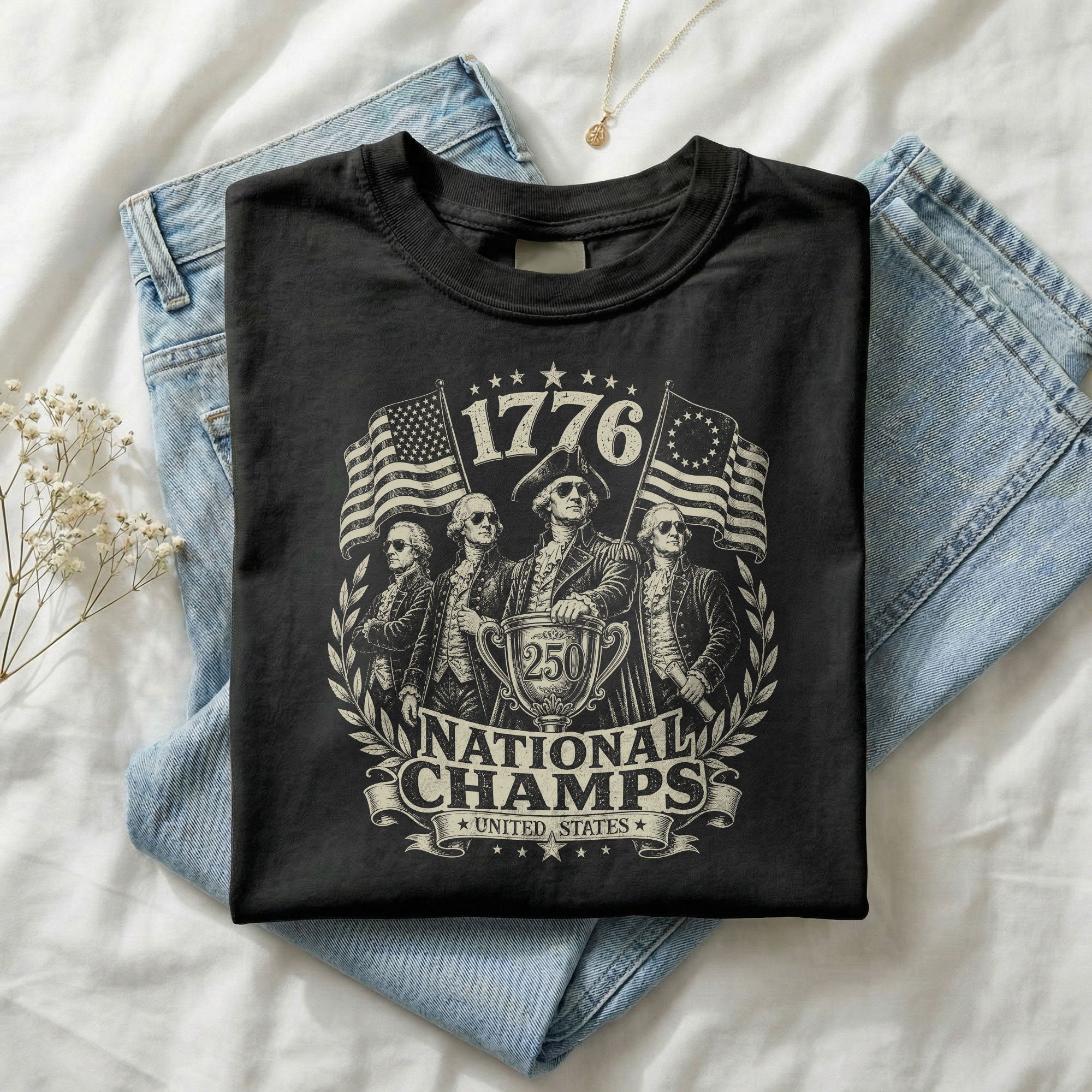 National Champs Graphic Tee Classic 1776 Patriotic Cotton T-Shirt for American Patriots