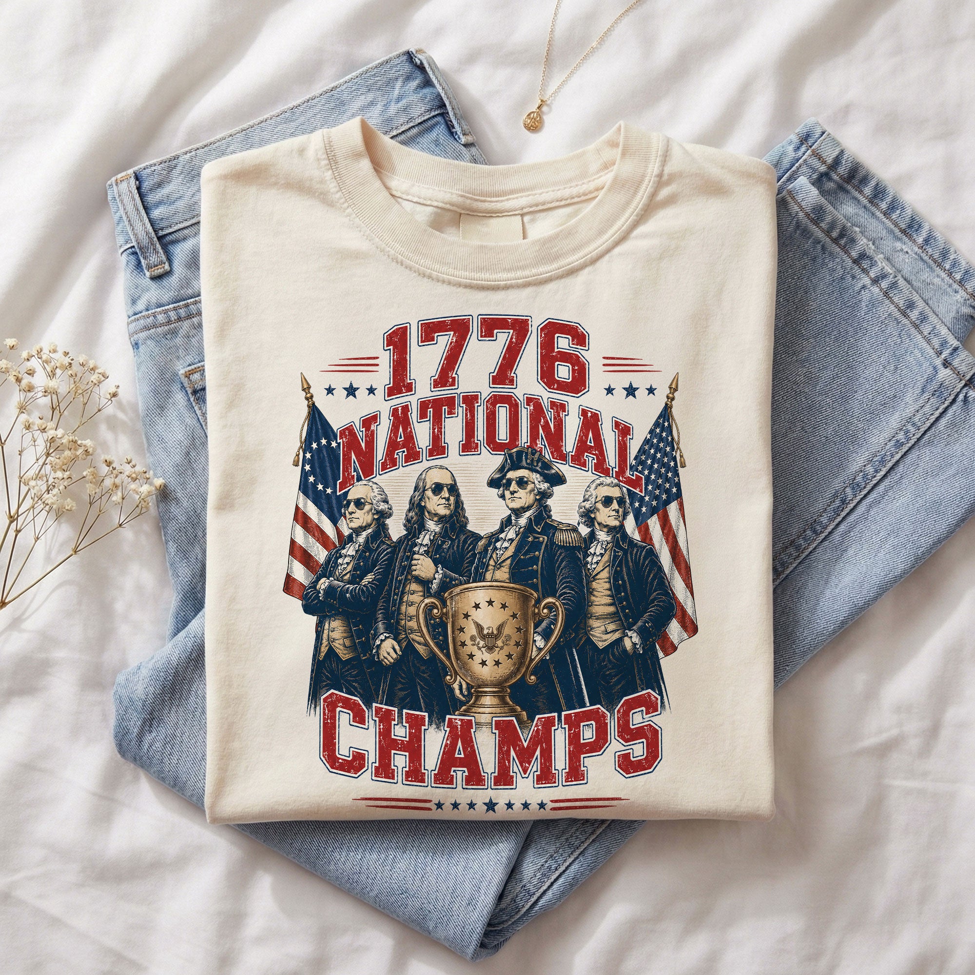 National Champs Shirt Vintage 1776 Patriotic Graphic Tee Proud American Style Top