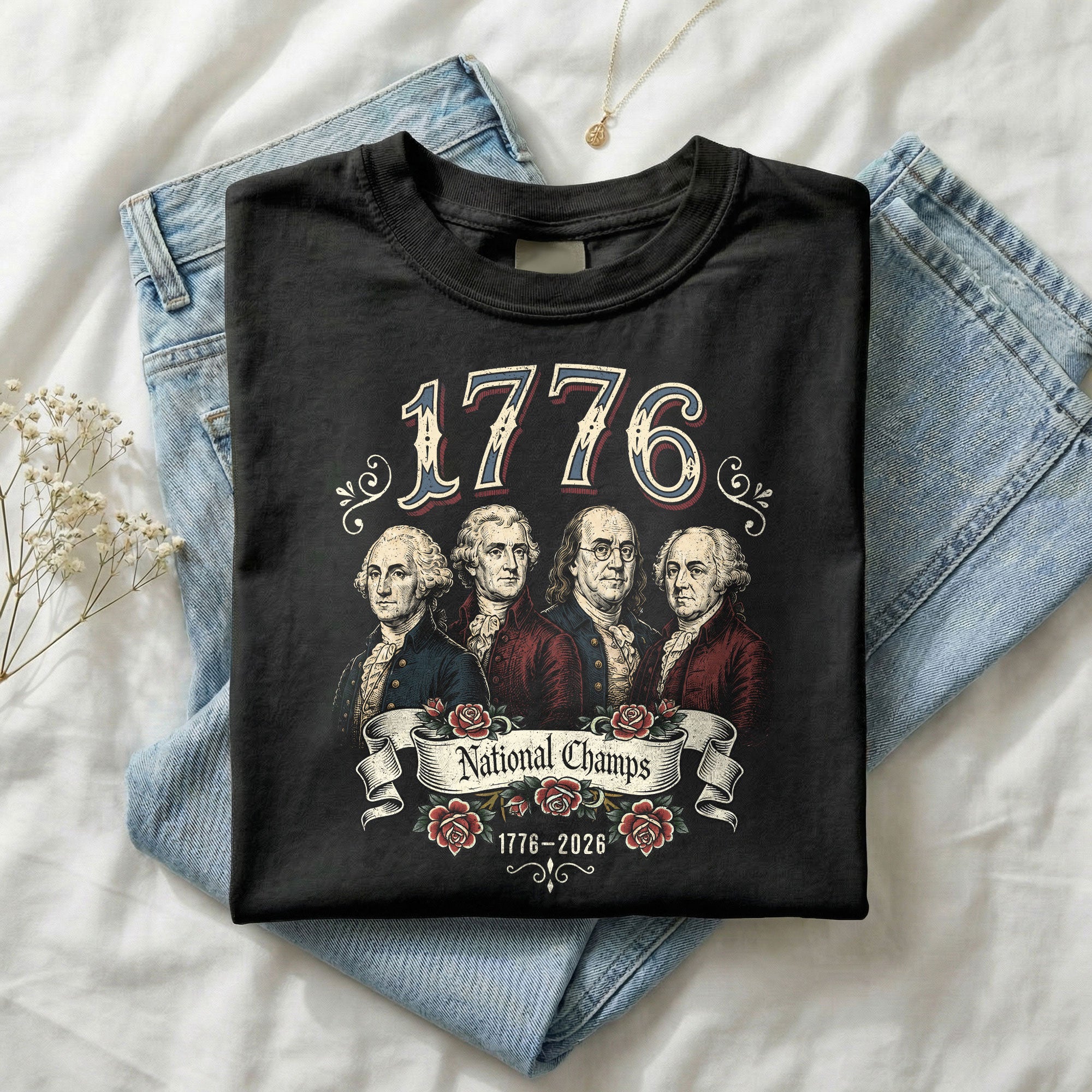 1776-2026 National Championship Graphic T Shirt Patriotic Historical Design Cotton Tee Shirt