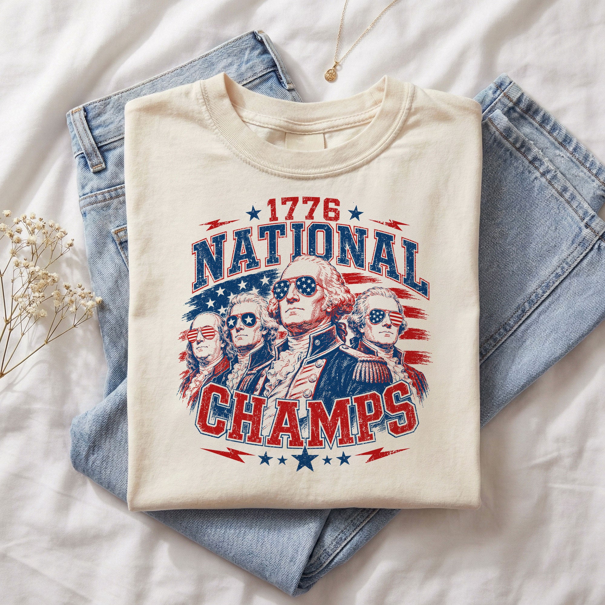 Vintage 1776 National Champs Graphic T Shirt Patriotic Cotton Tee Unique Design Style