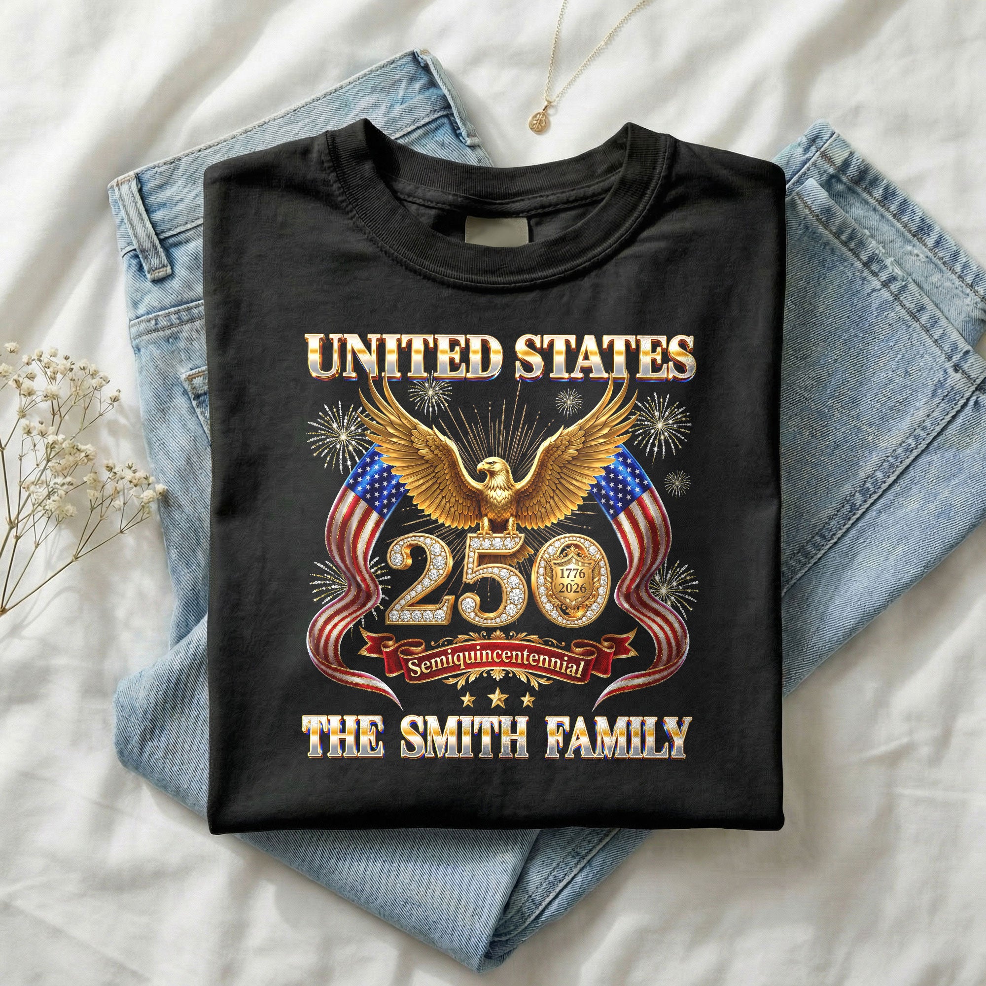 Golden Eagle Holiday Graphic Tee Customized Custom Family Name United States Group Shirts