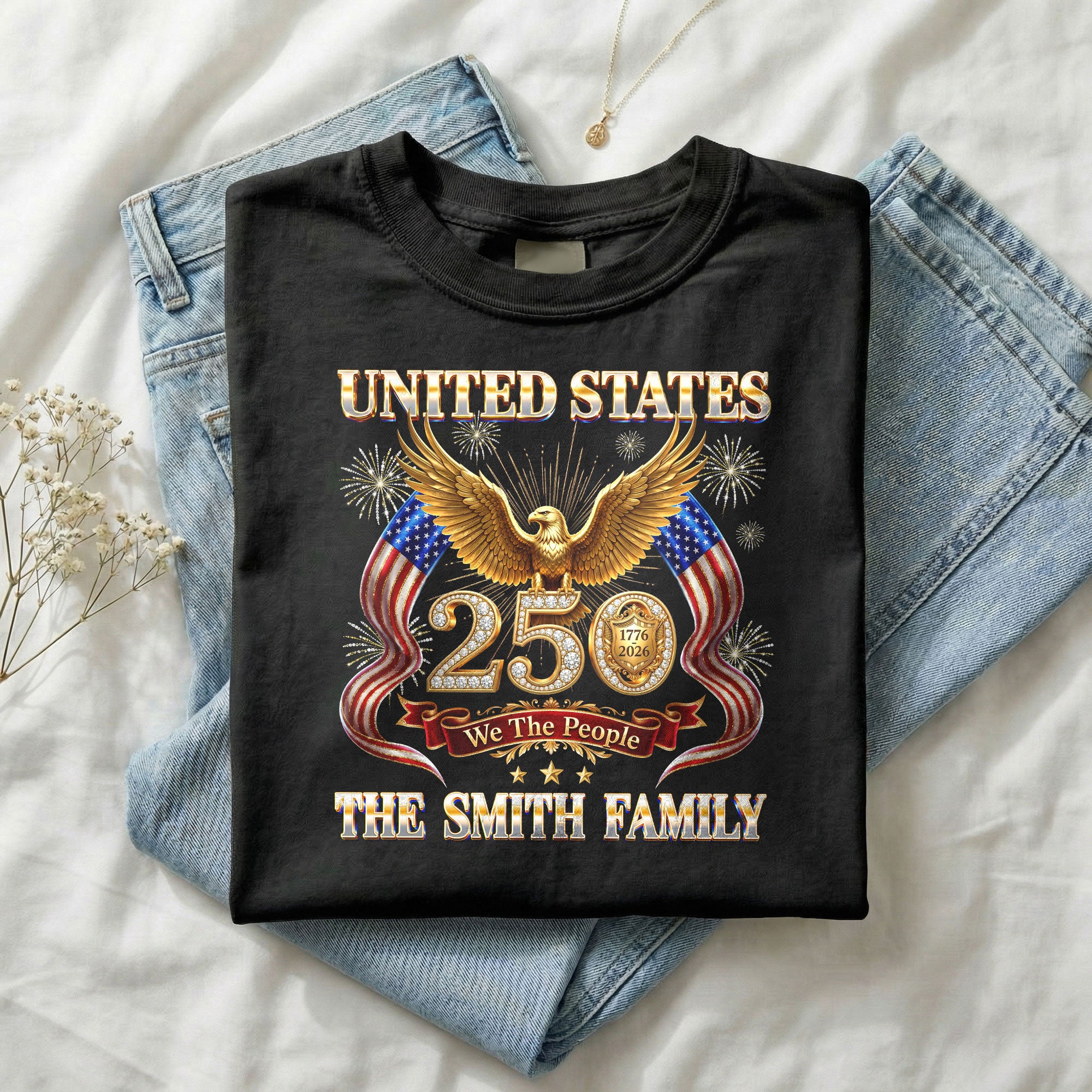 Golden Eagle Holiday Graphic Tee Customized Custom Family Name United States Group Shirts