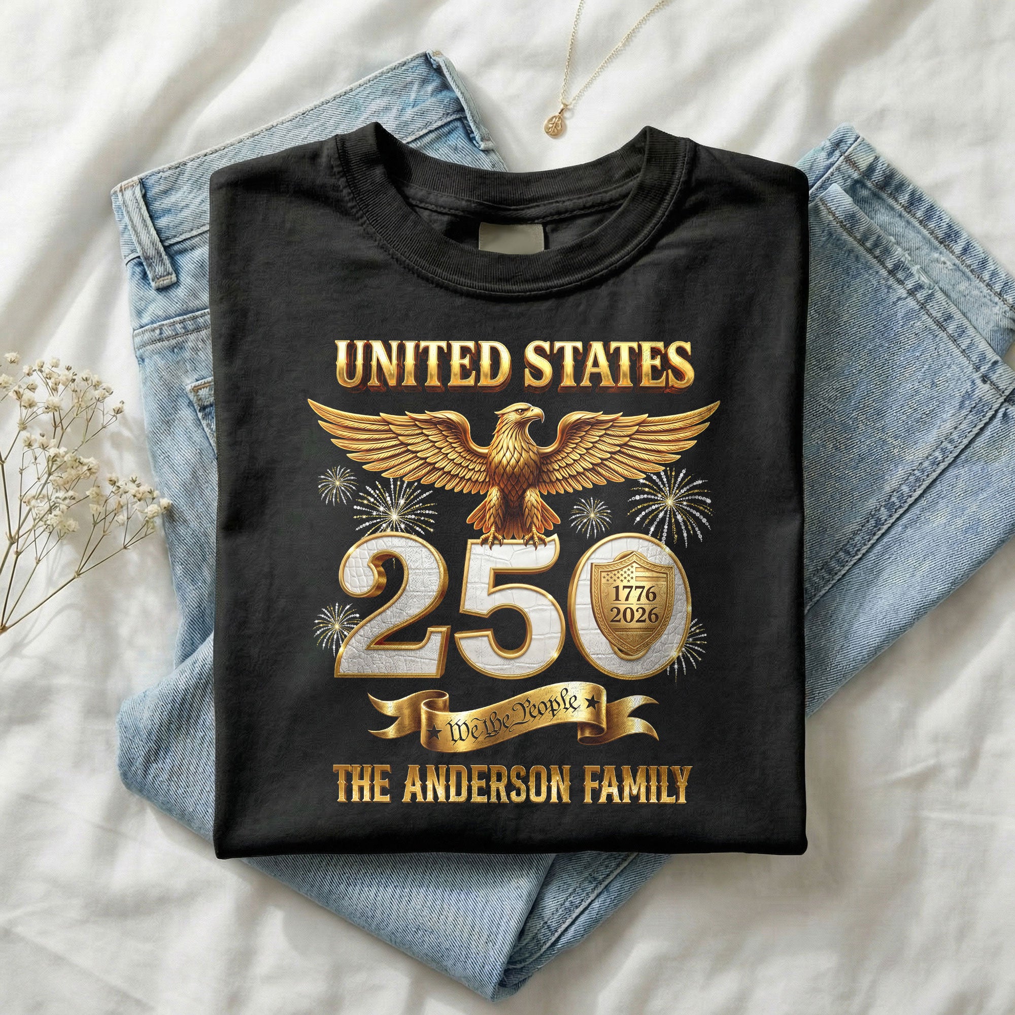 Majestic Eagle Fireworks Holiday Graphic Tee Customized Custom Family Name United States Shirts