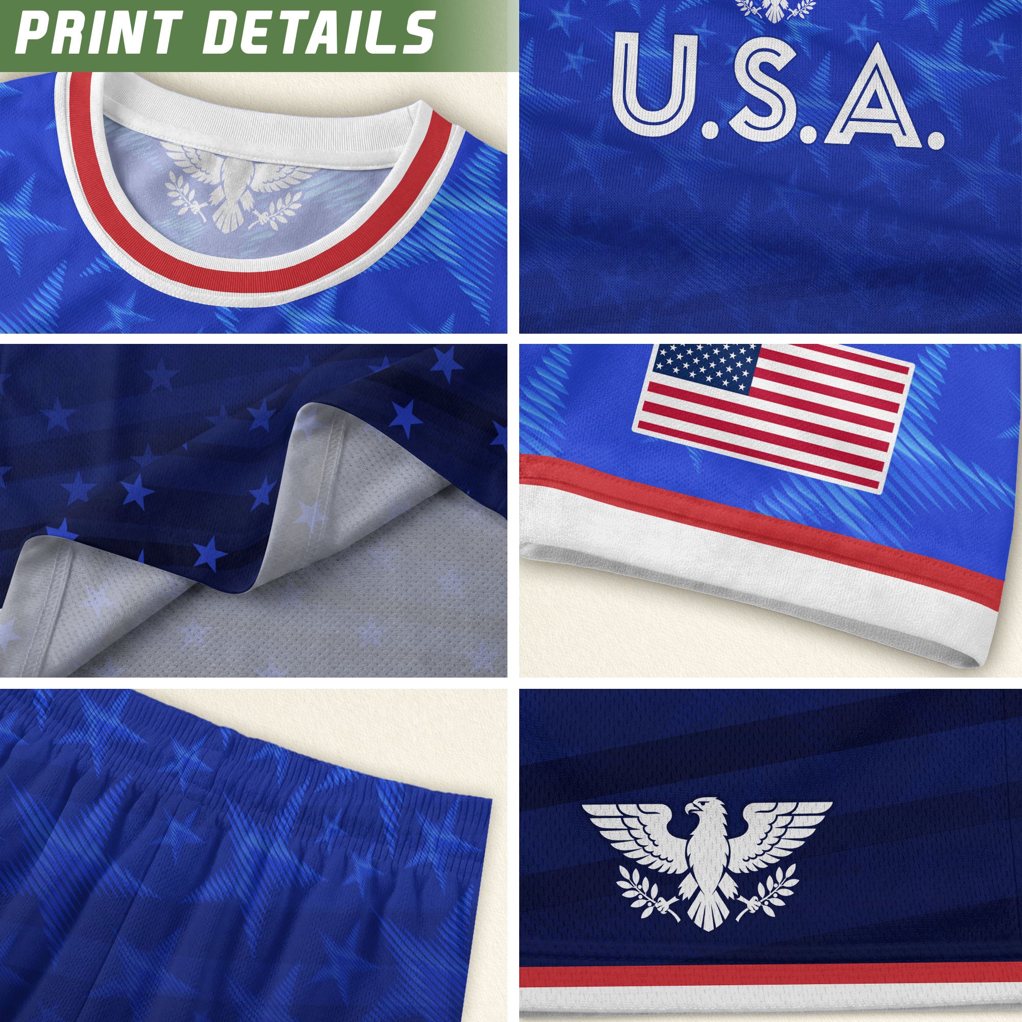 USA Soccer Jersey Adult Blue Patriotic Stars Shirt American Football Team Tee - Rust Field Wear