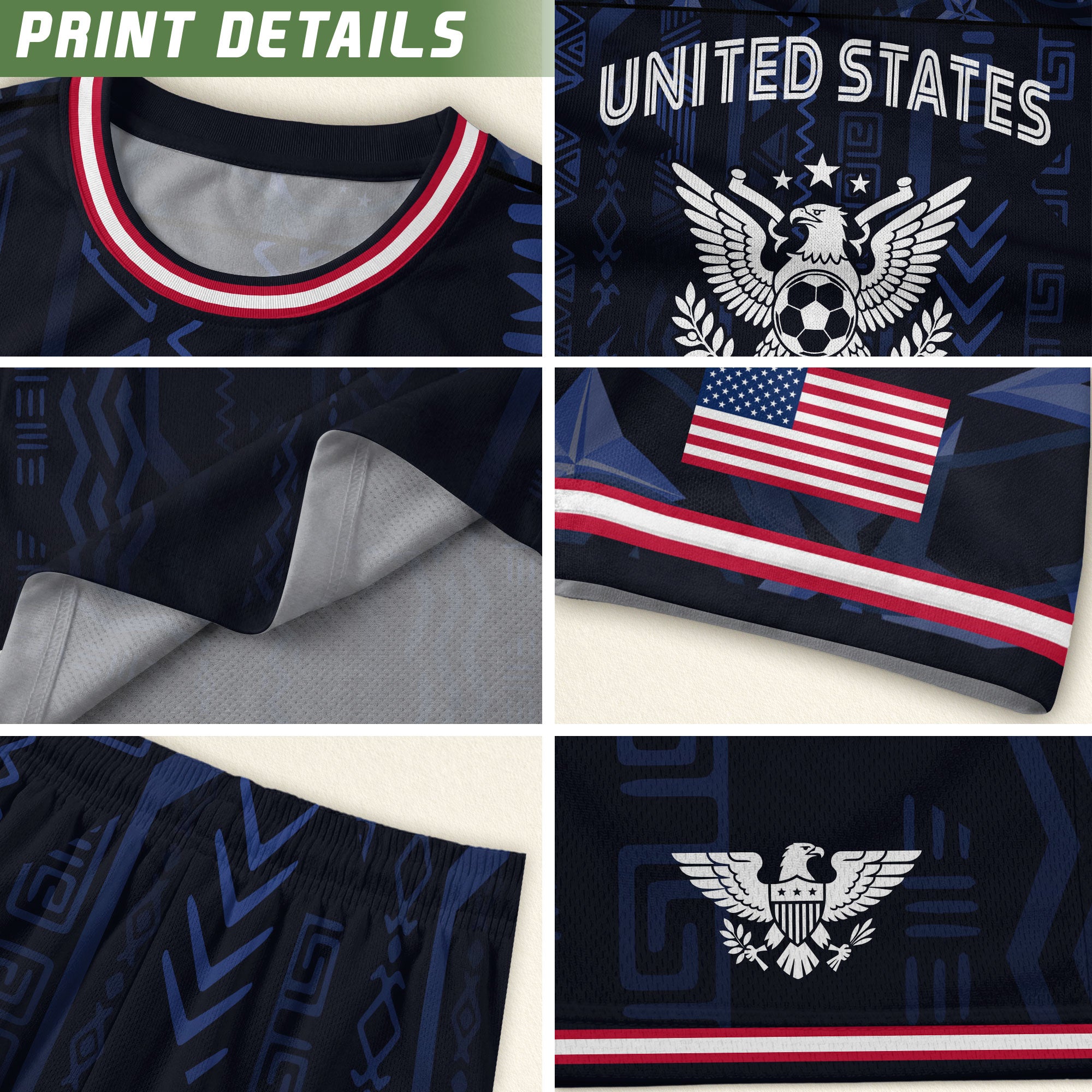 USA Soccer Jersey Adult Eagle Crest Patriotic Football Shirt Navy Blue Fan Edition