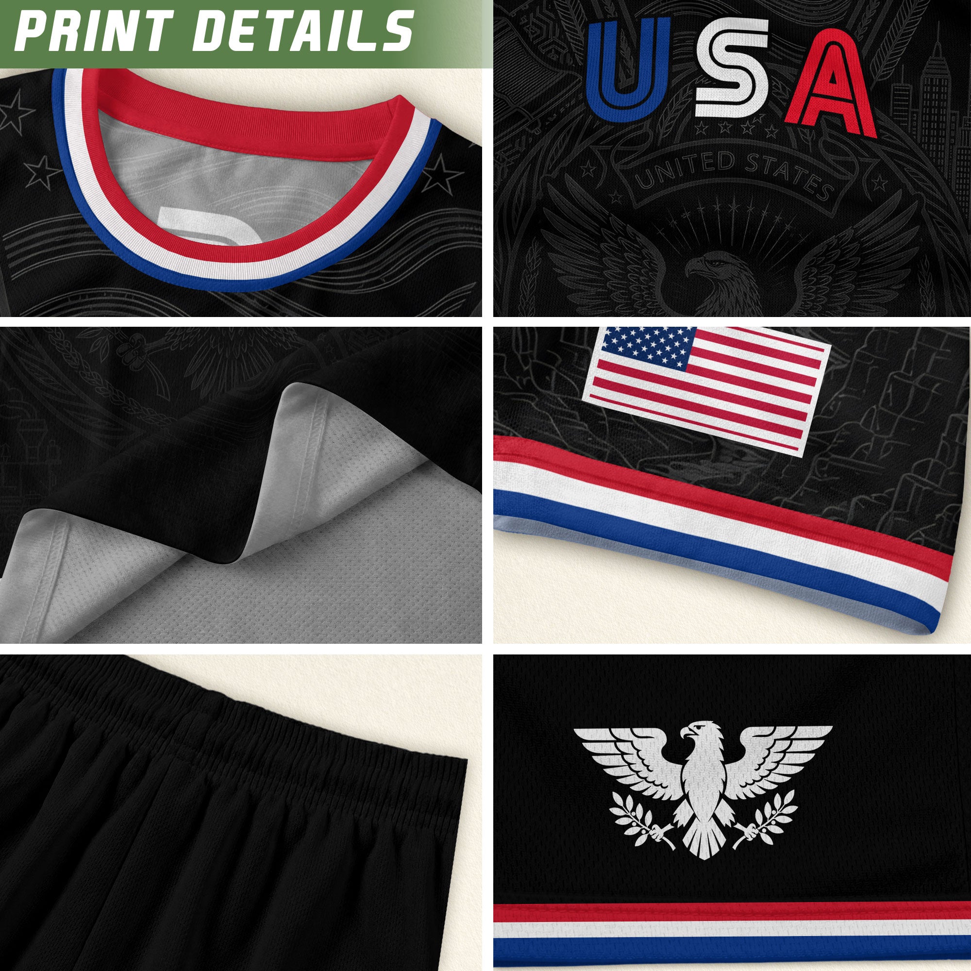 USA Patriotic Soccer Jersey Adult Black Eagle American Flag Independence Day Shirt
