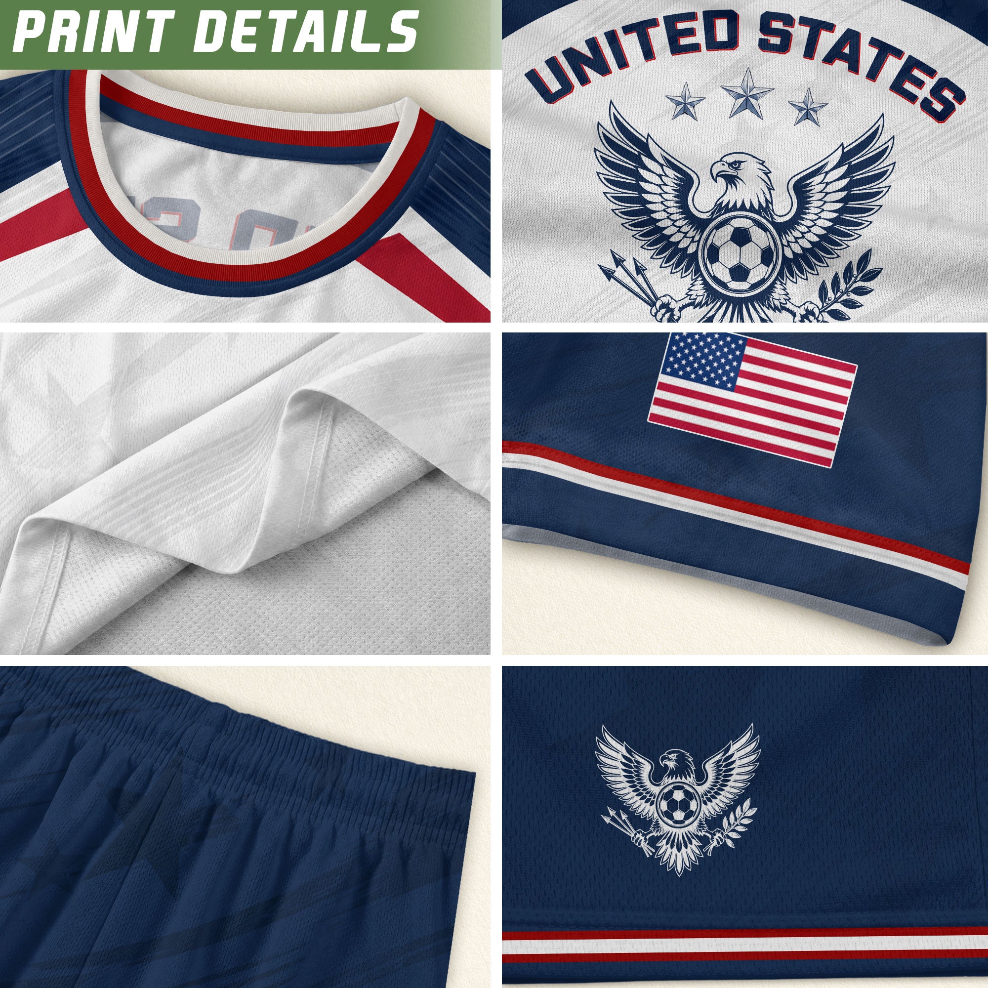 USA Soccer Jersey Adult White Navy Patriotic Diagonal Stripe Shirt United States Tee