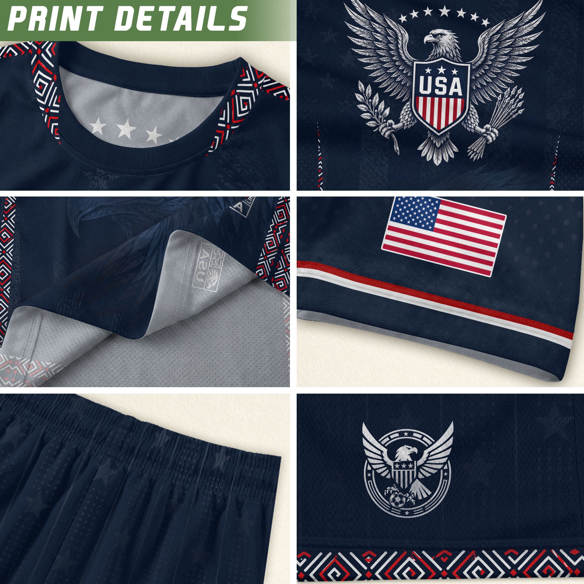 USA Soccer Jersey Adult Navy Patriotic Large Eagle Head Graphic United States Fan Tee