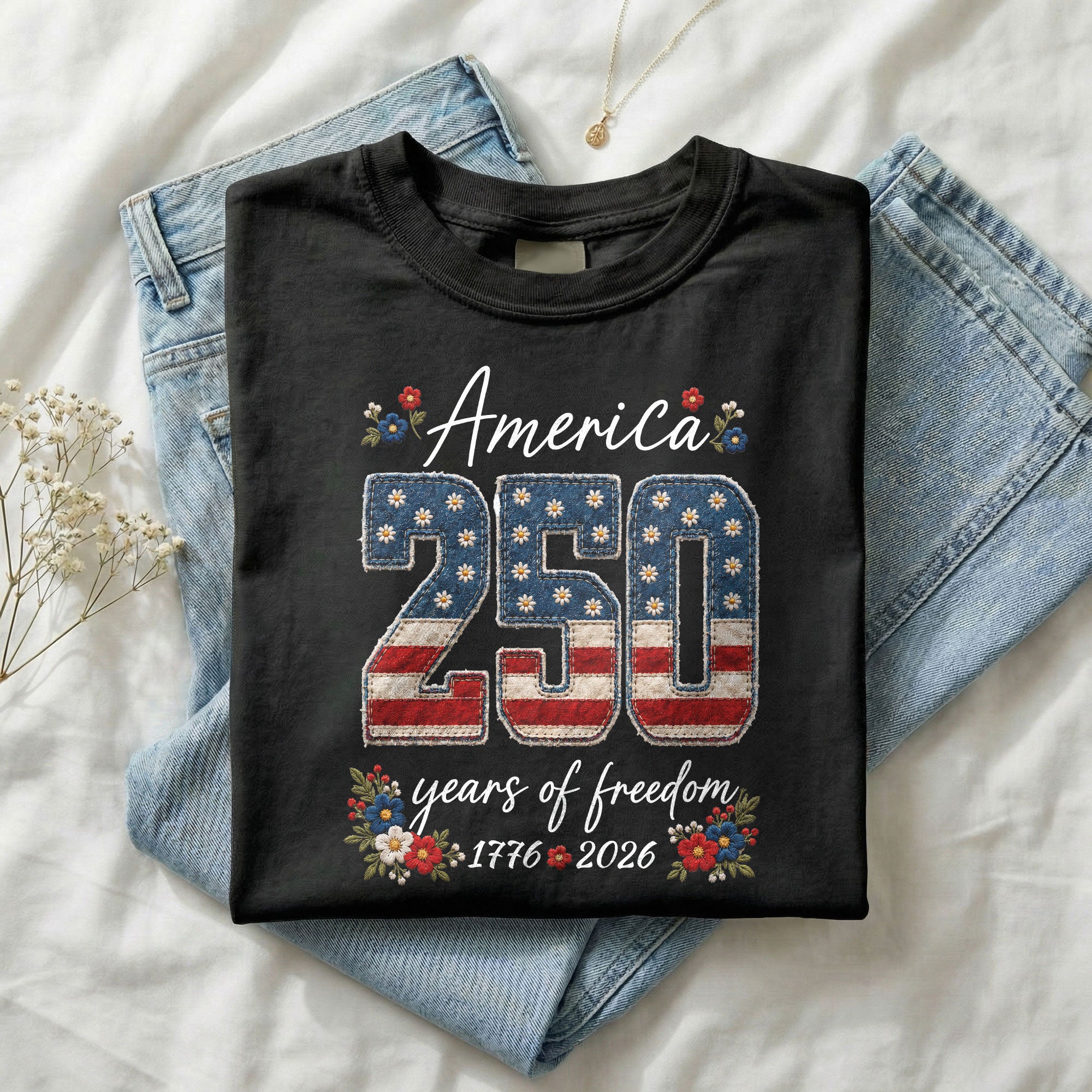 America 250 Years of Freedom T-Shirt Patriotic Black Graphic Tee 1776-2026 Women Shirt