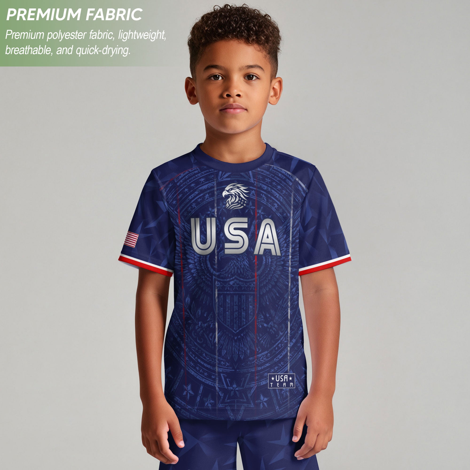 USA Patriotic Kids Soccer Jersey Eagle Navy Blue Youth Football Shirt for Kids