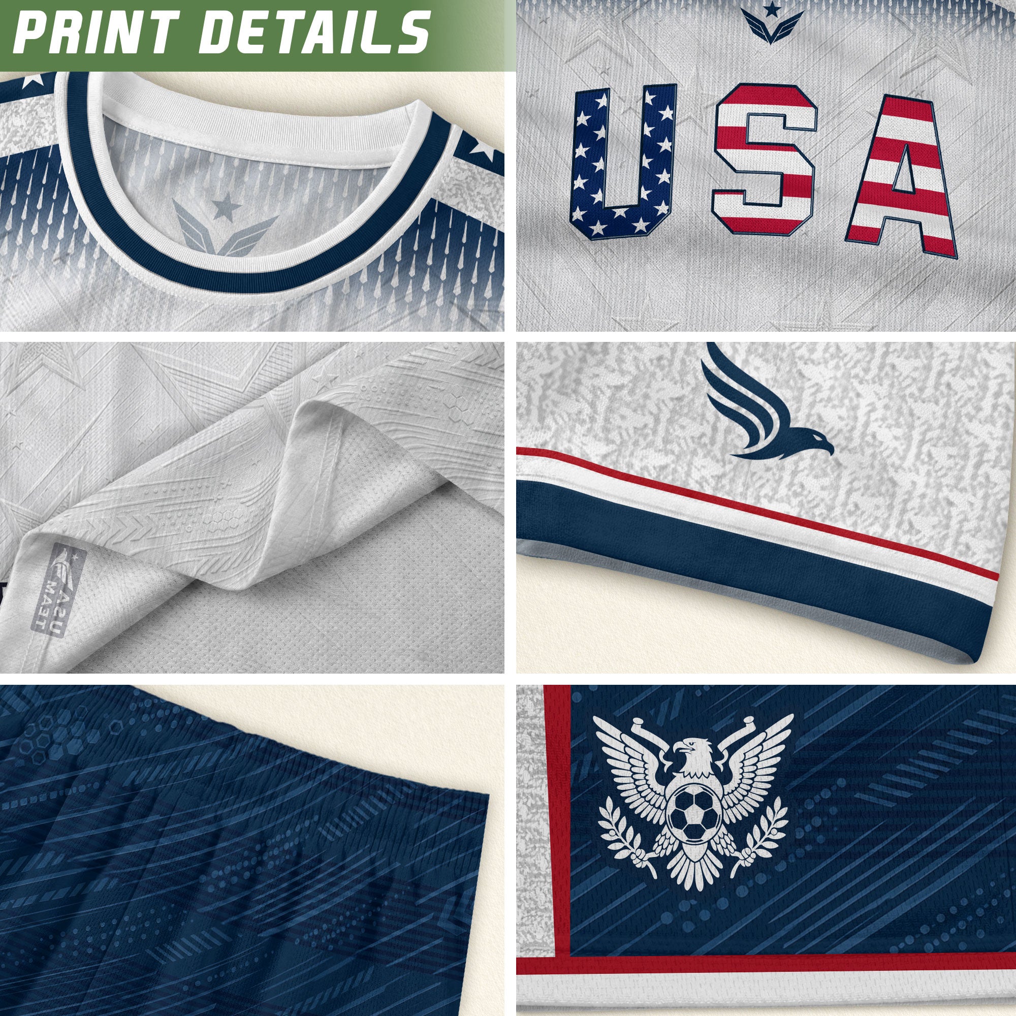 Adult USA Soccer Jersey Patriotic White Flag Pattern Lettering United States Fan Shirt