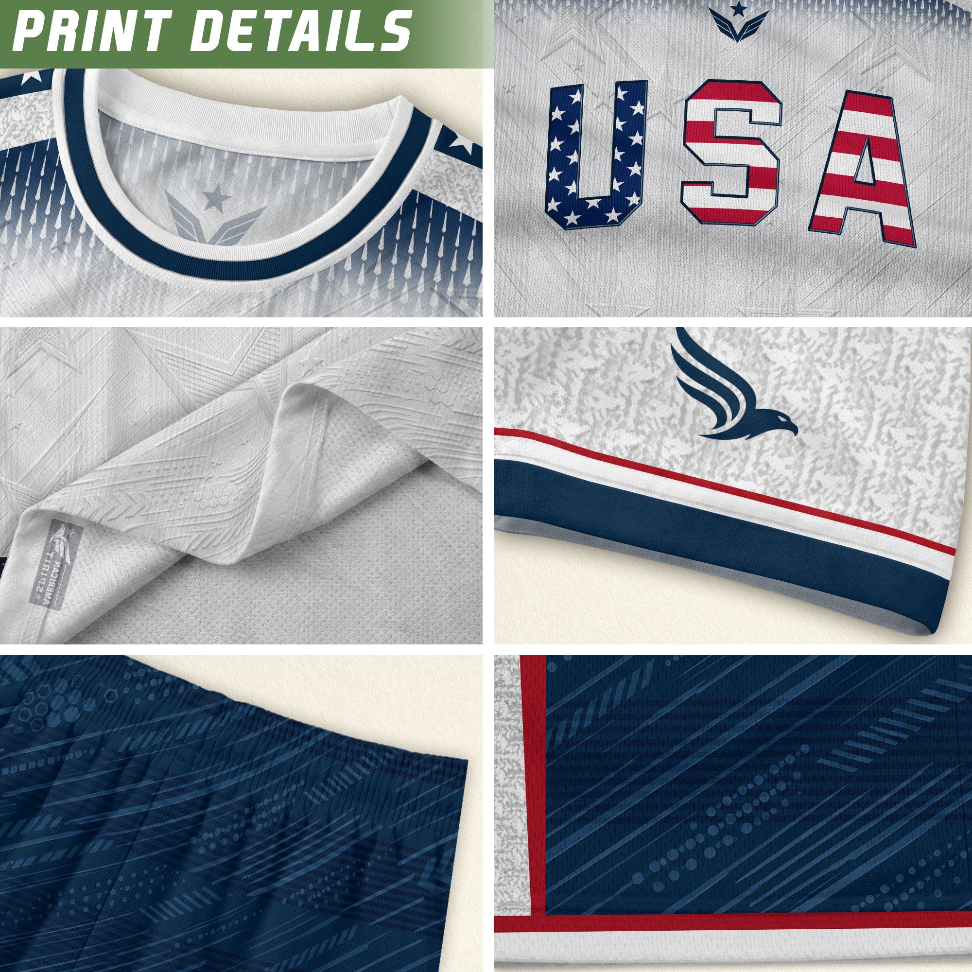 Adult USA Soccer Jersey Patriotic White Flag Pattern Lettering United States Fan Shirt