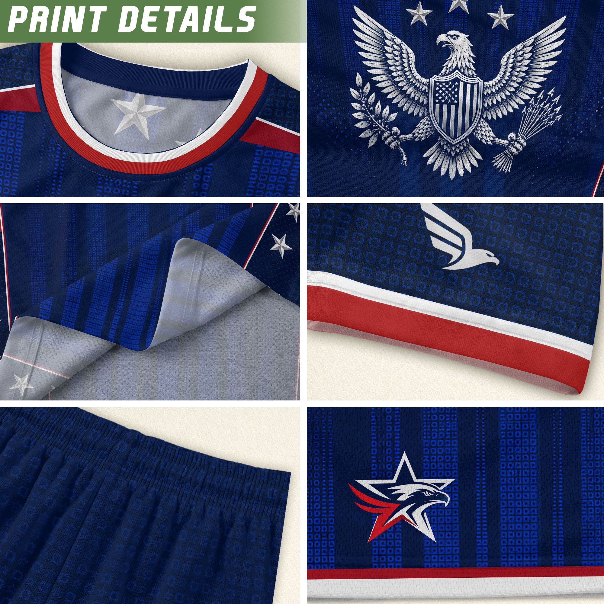 Adult USA Soccer Jersey Navy Blue Patriotic Vertical Stripe Star Side United States Tee