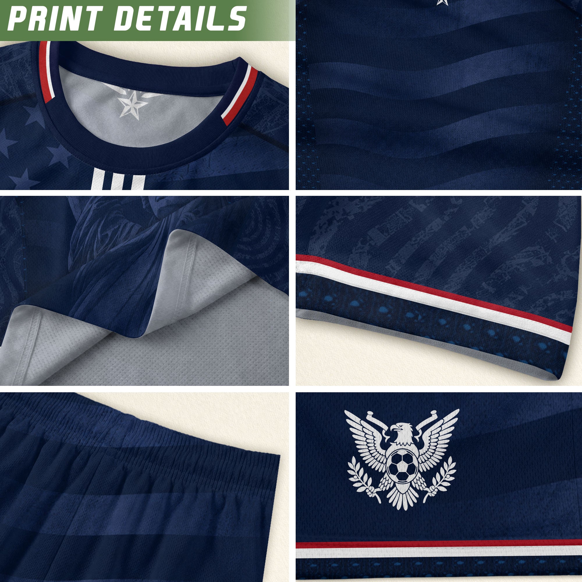 Adult USA Soccer Jersey Navy Patriotic Statue of Liberty Artistic Graphic Football Tee