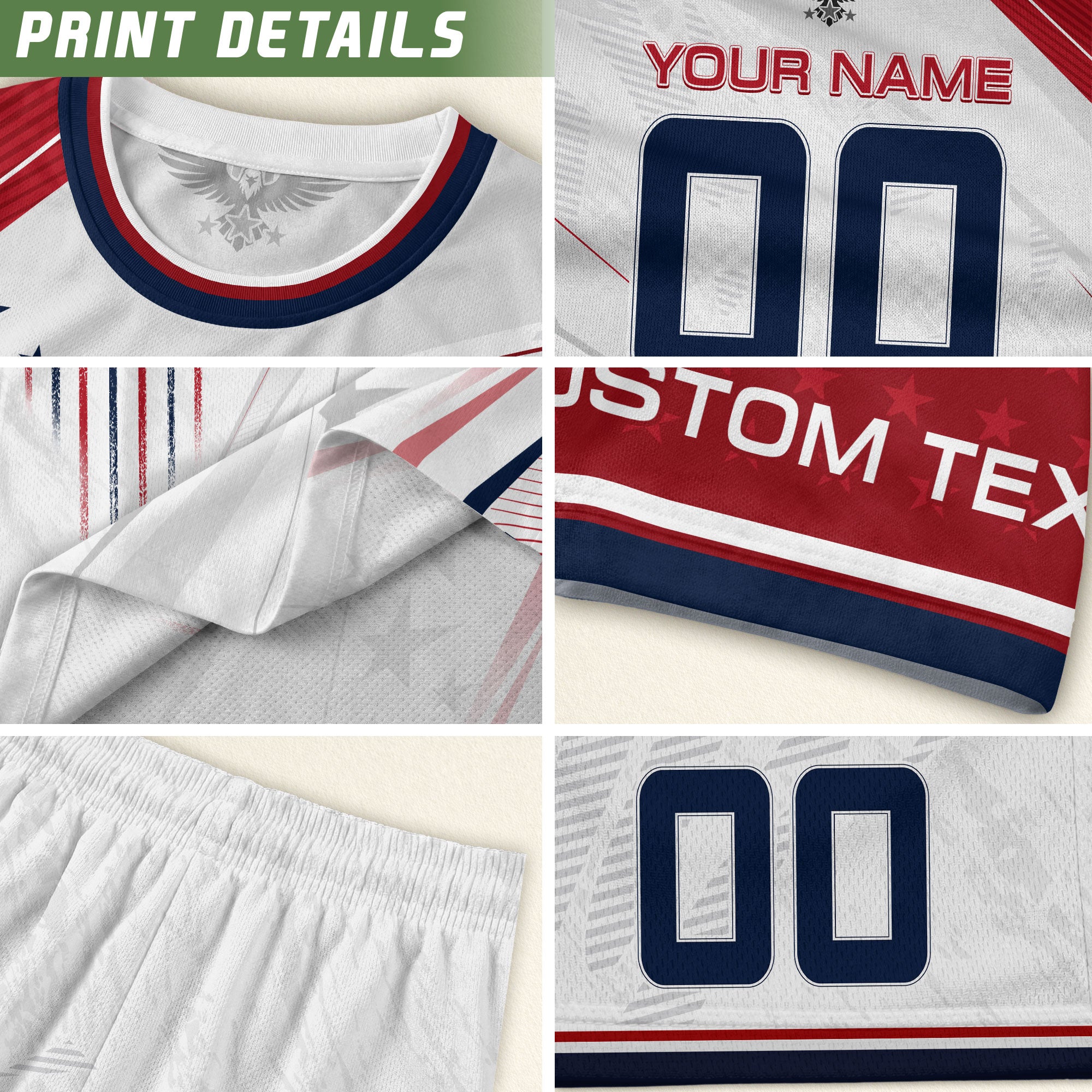 Custom USA Soccer Jersey Men White Red Personalized Name Number Football Shirt
