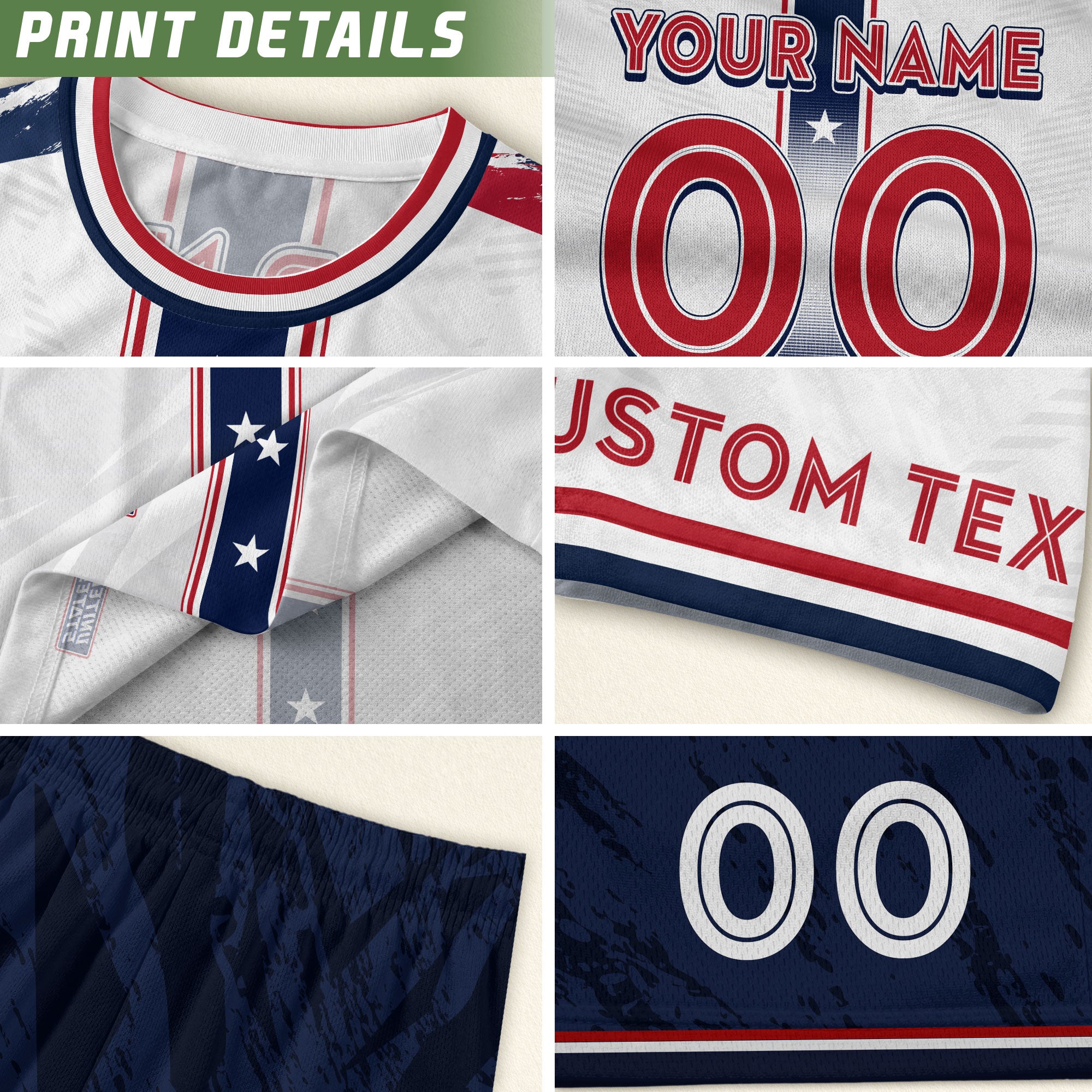 Custom USA Adult Soccer Jersey White Star Stripe Name Number Football Shirt