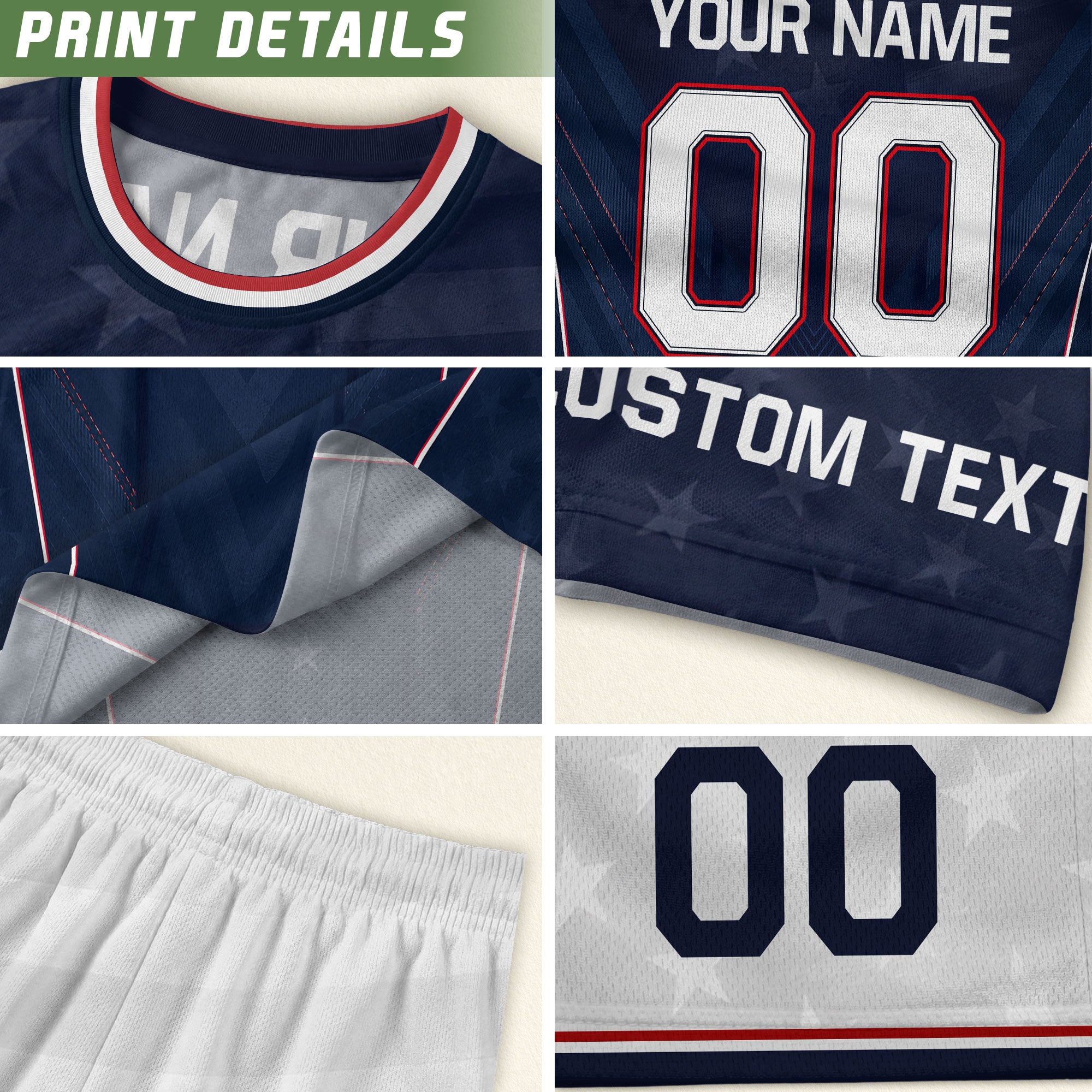 USA Soccer Jersey Men Navy Blue Athletic Name Number Football Shirt