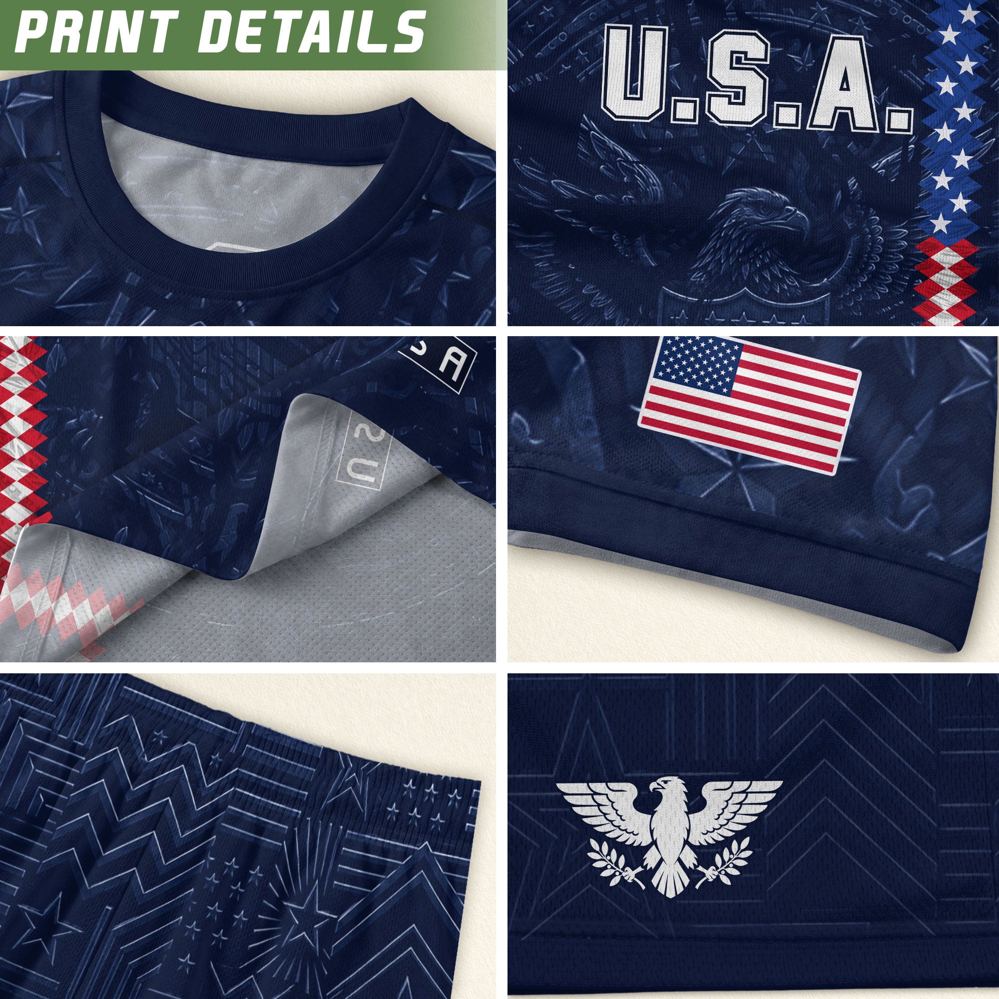 USA Soccer Jersey Men Navy Blue Eagle Flag Pattern Patriotic Football Shirt - Rust Field Wear