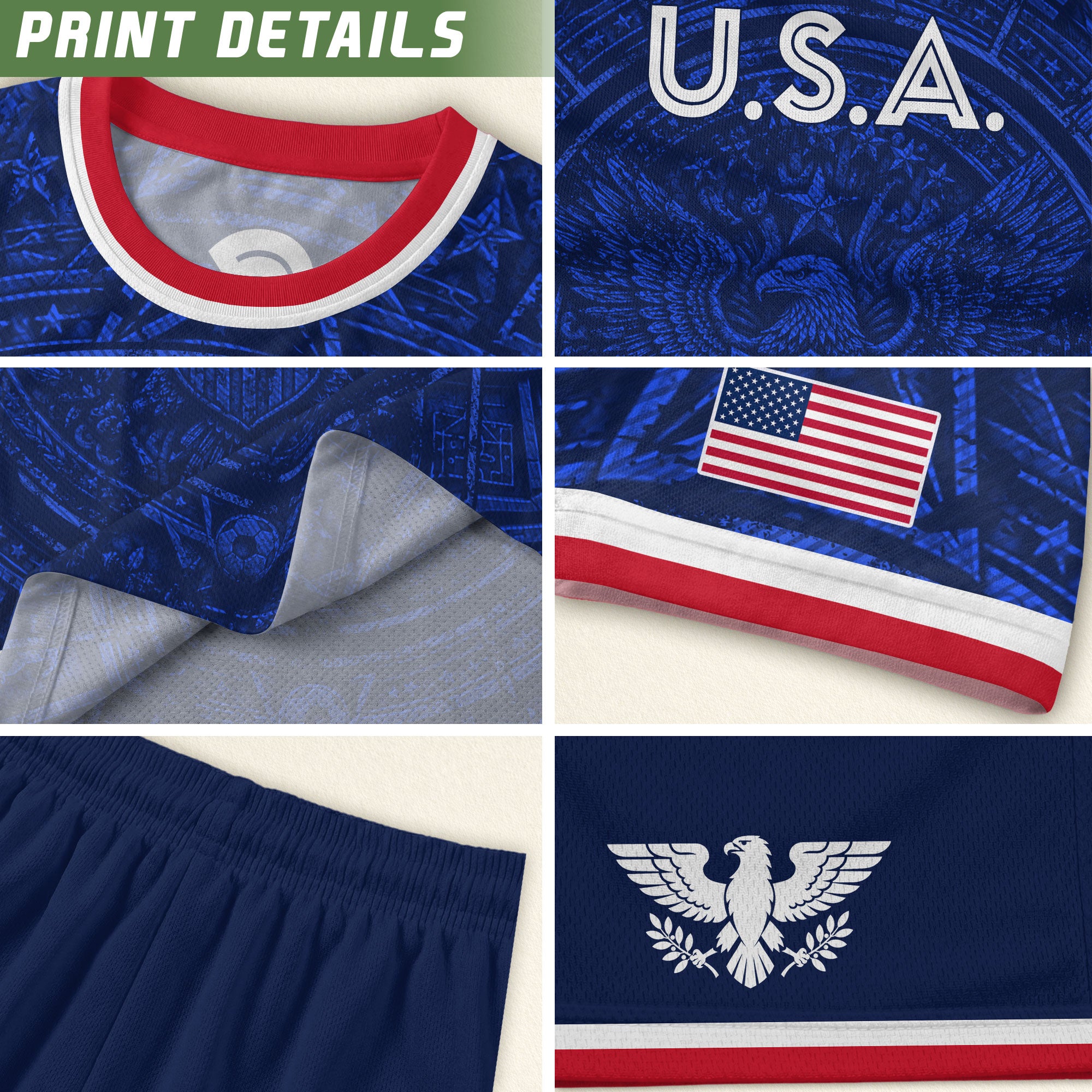 USA Soccer Jersey Men Royal Blue Eagle Graphic Patriotic Football T-Shirt - Rust Field Wear