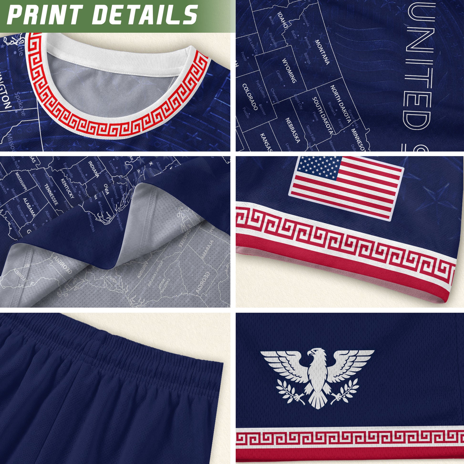 USA Soccer Jersey Men Navy Blue Eagle Map Graphic Patriotic Football T-Shirt - Rust Field Wear