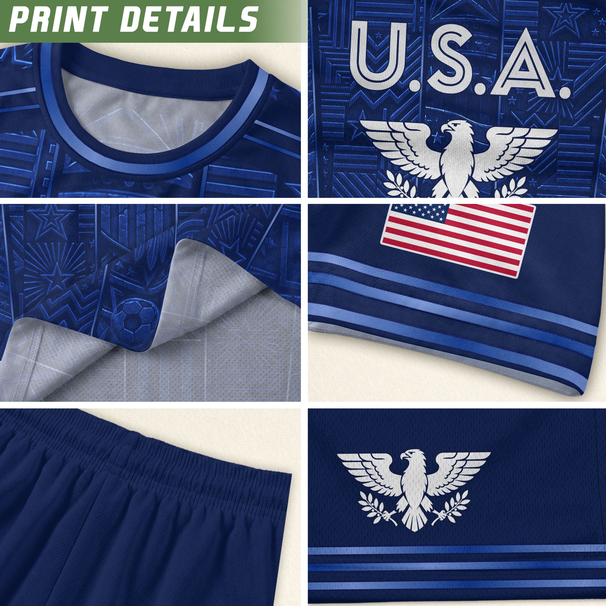 USA Soccer Jersey Men Navy Blue Eagle Star Pattern Patriotic Football T-Shirt - Rust Field Wear