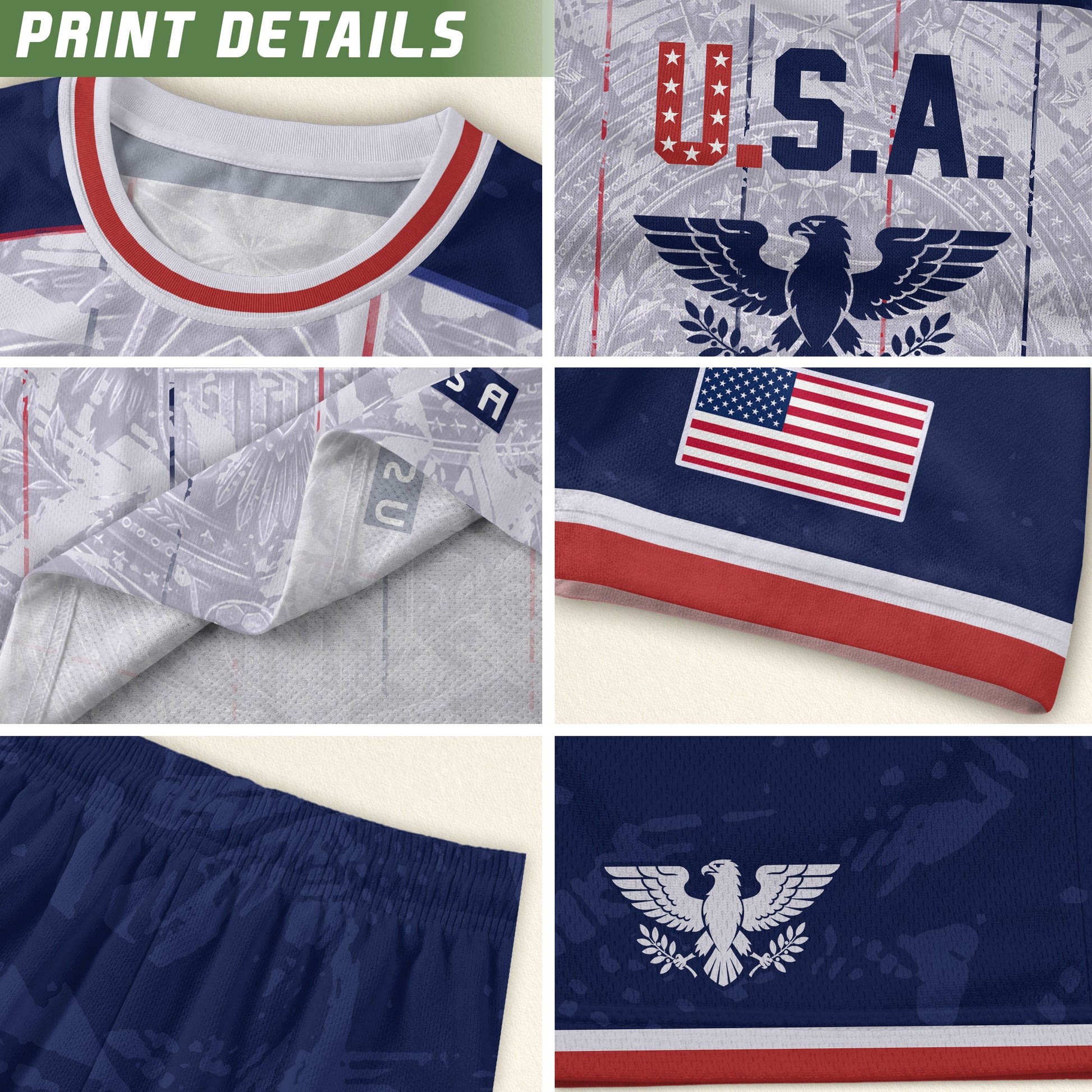 USA Soccer Jersey Men White Patriotic Eagle Team Graphic Football Shirt - Rust Field Wear