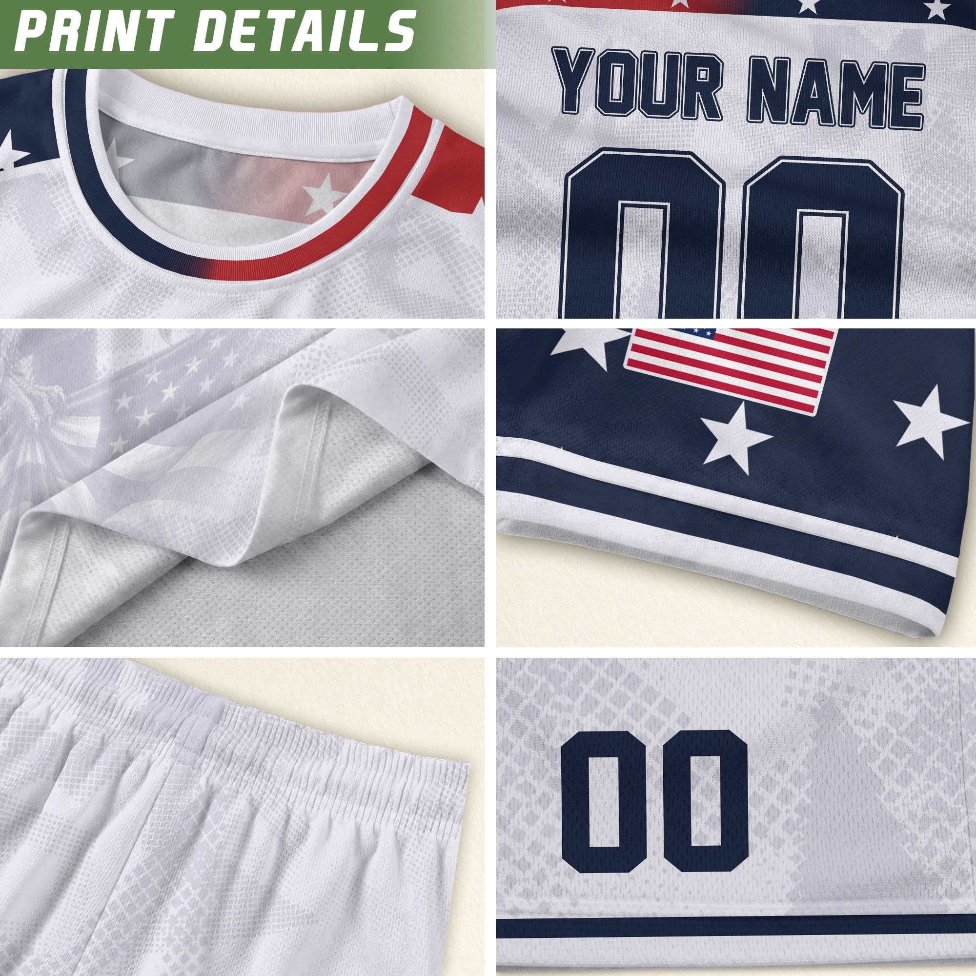 Custom USA Soccer Jersey White American Football Shirt Sports Fan Gear Name Men
