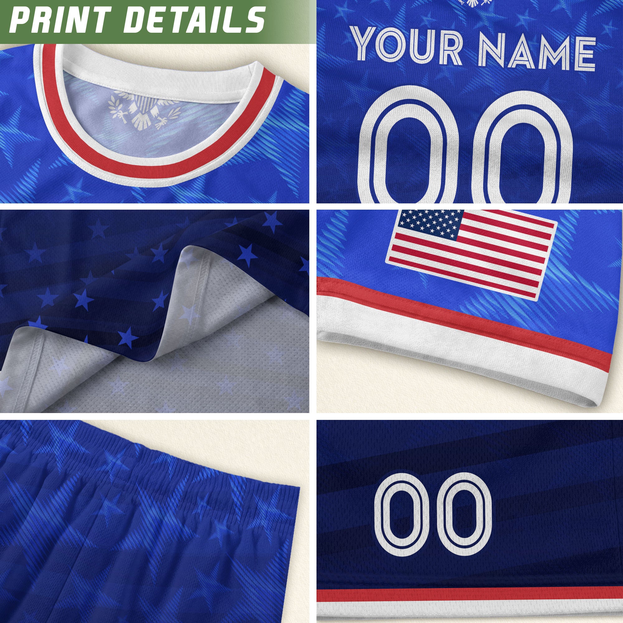USA Soccer Jersey Blue Personalized American Football Shirt All Over Stars Print Men