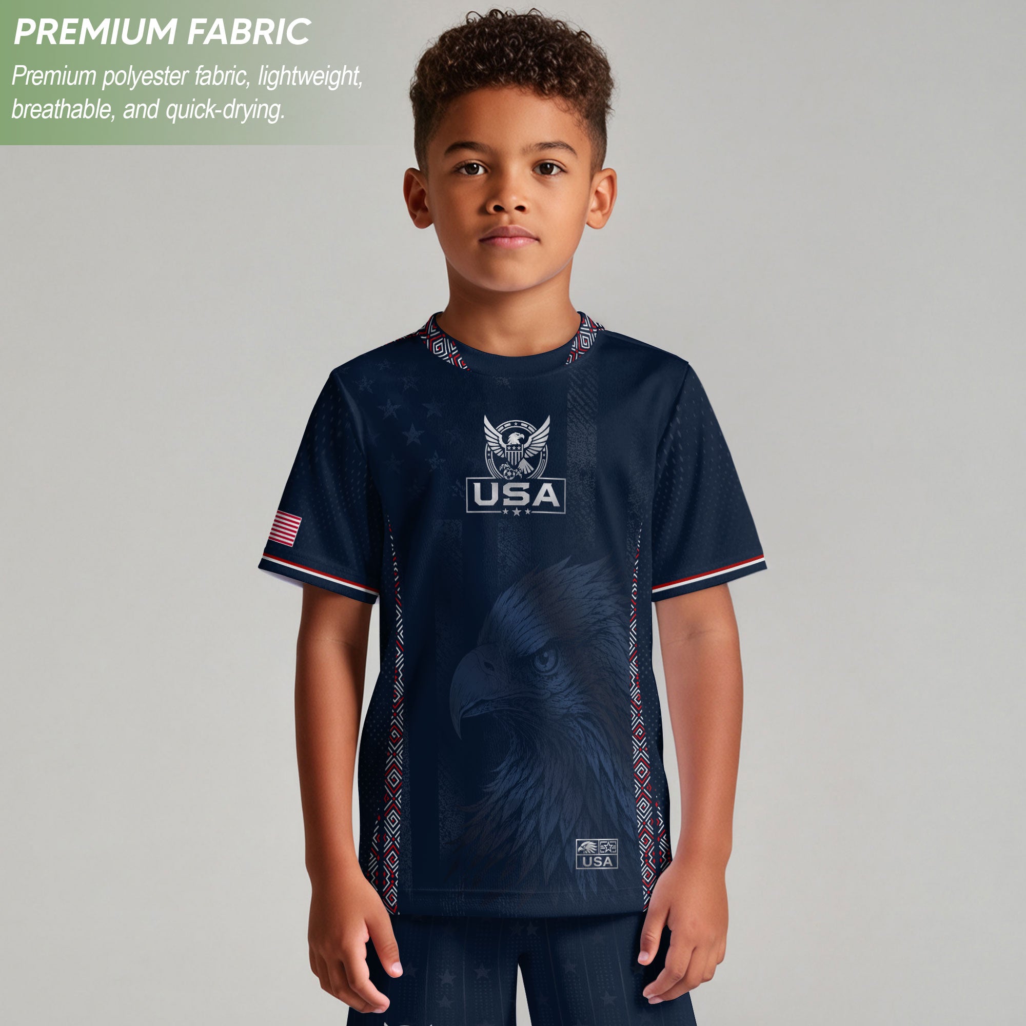 Kids USA Soccer Jersey Dark Blue Youth Patriotic Eagle Graphic Print Football Tee Shirt