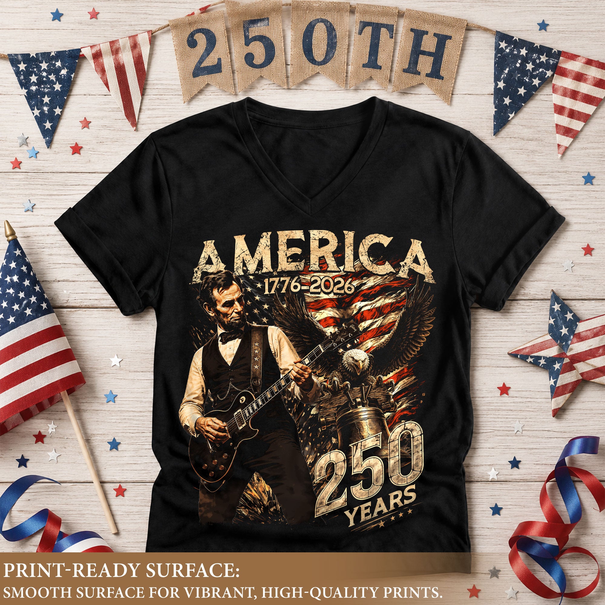 Vintage Lincoln V-Neck Shirt Patriotic Eagle 1776-2026 America 250 Years Women