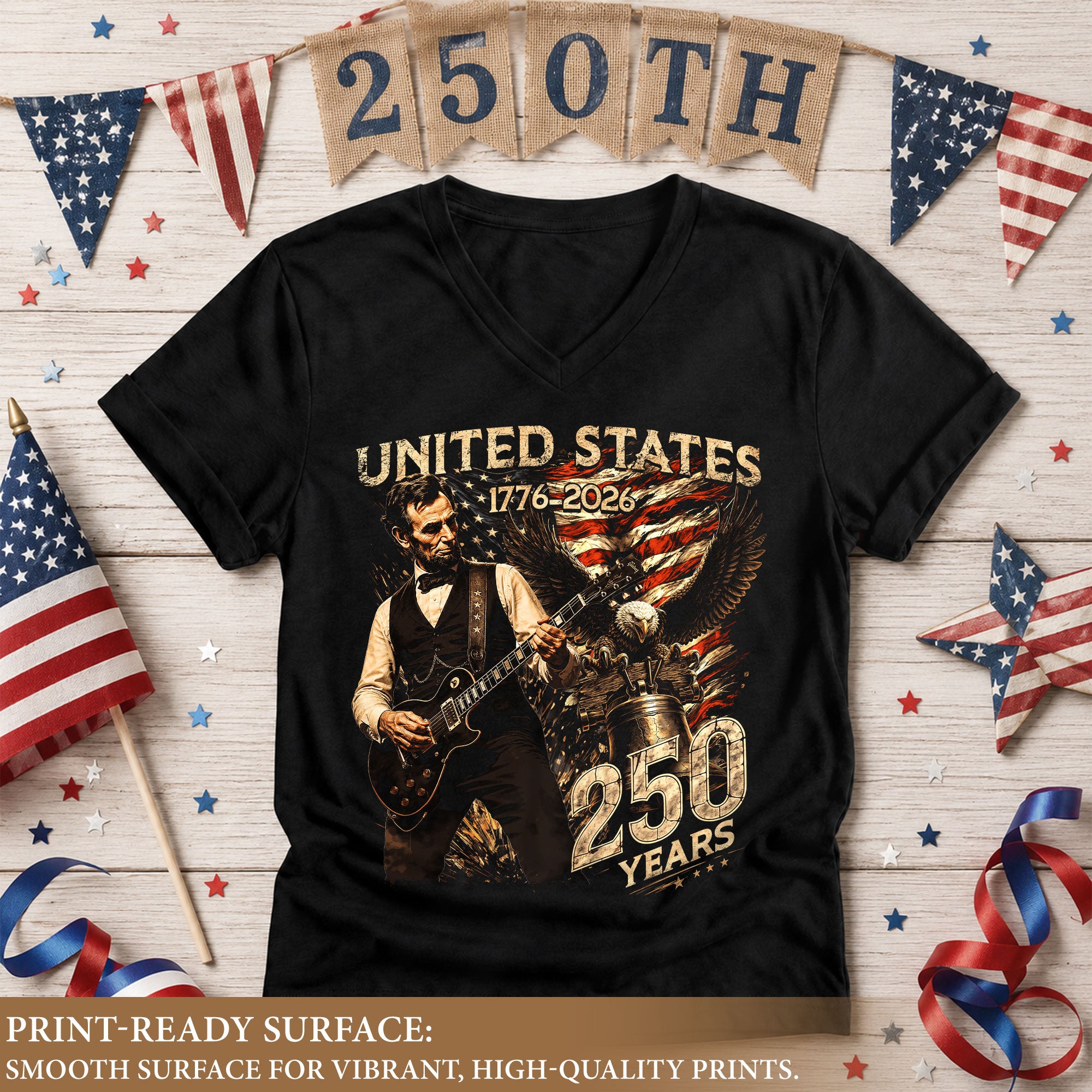 Vintage Lincoln V-Neck Shirt Patriotic Eagle 1776-2026 America 250 Years Women
