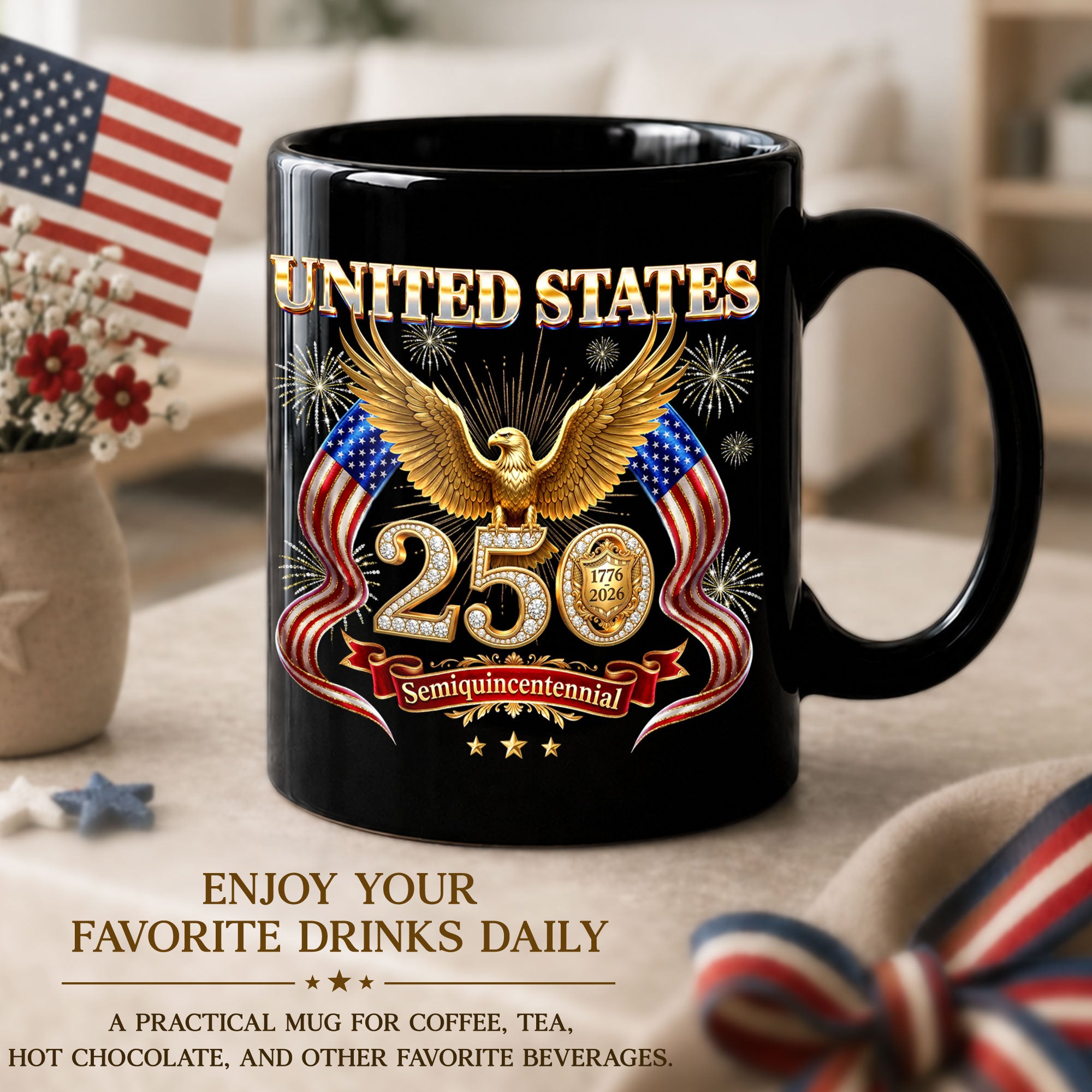 United States 1776 2026 Ceramic Mug - Vintage Patriotic Golden Eagle US Cup