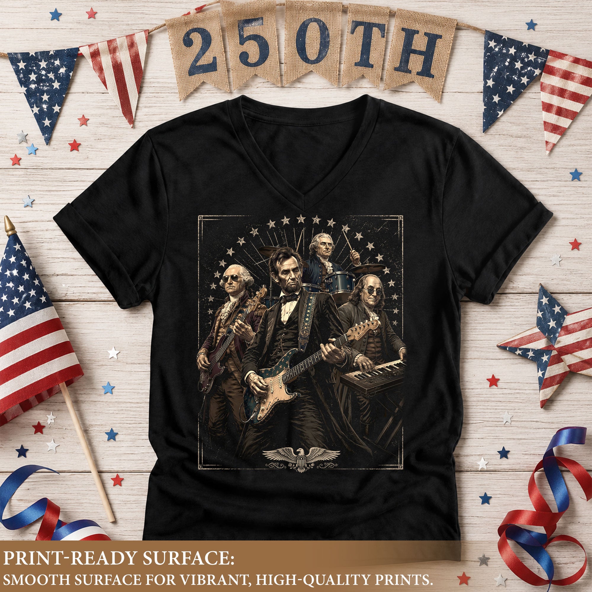 US Founding Fathers Rock Band V-neck Shirt - Vintage American Patriotic Graphic Tee