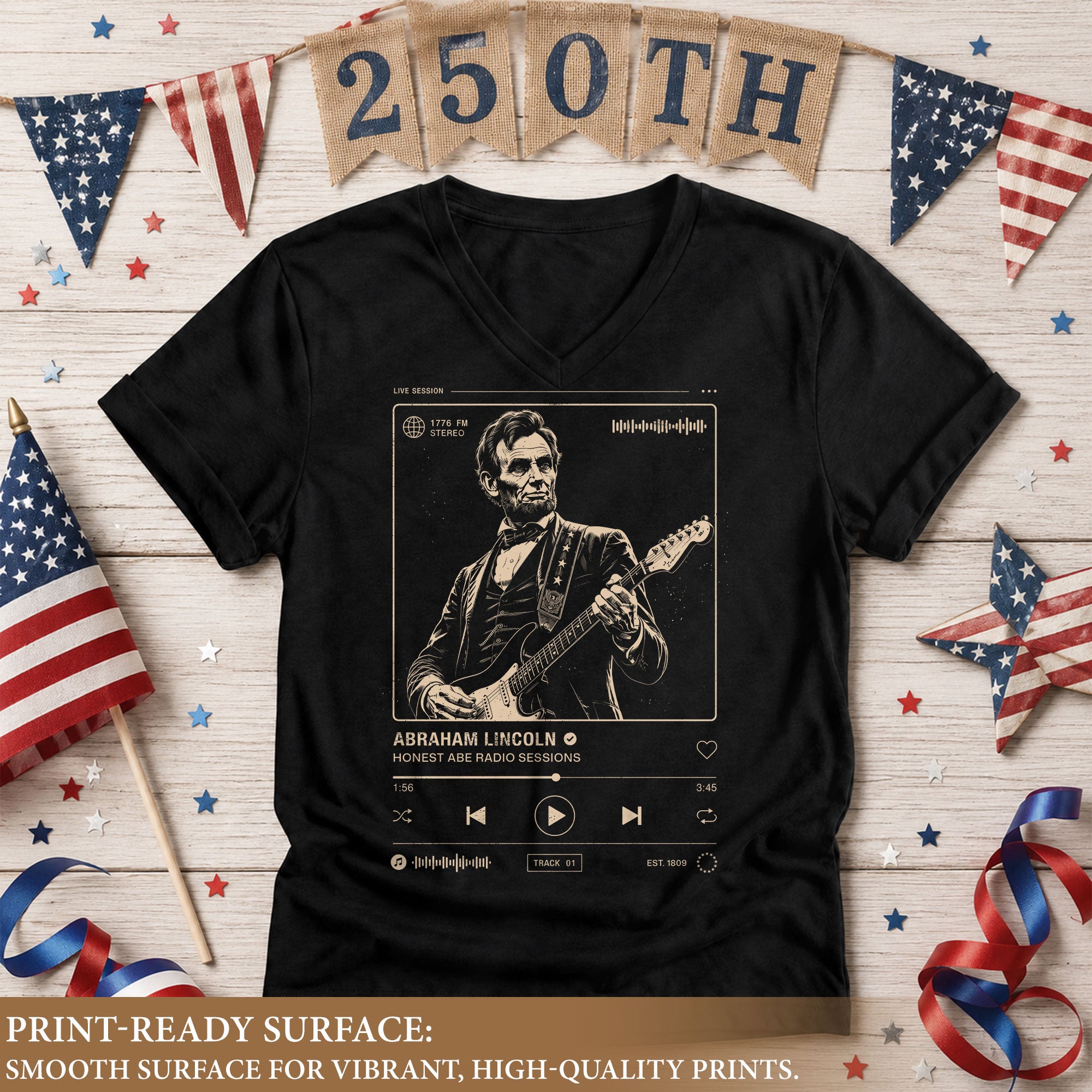 Abraham Lincoln Honest Abe Radio Sessions V-neck Shirt - Music Graphic Apparel Tee