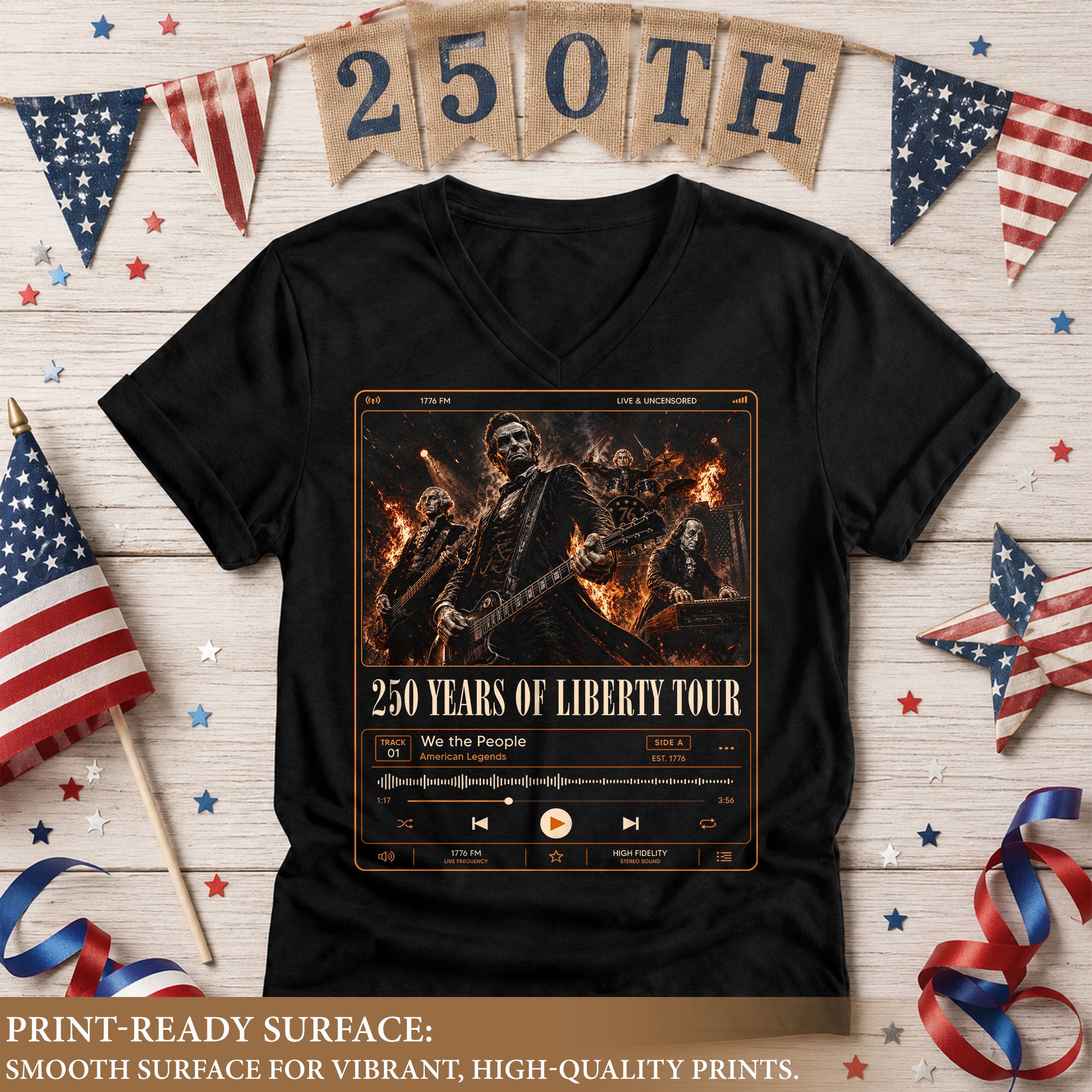 Historic Liberty Tour Rock Band V-neck Shirt - Patriotic American Graphic Apparel Tee