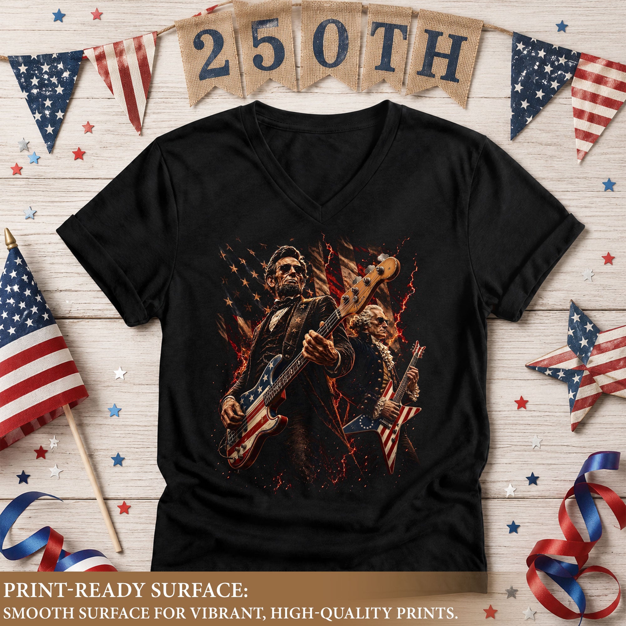Iconic Presidents Rocking Out V-neck Shirt - Patriotic Vintage Musical Graphic Tee