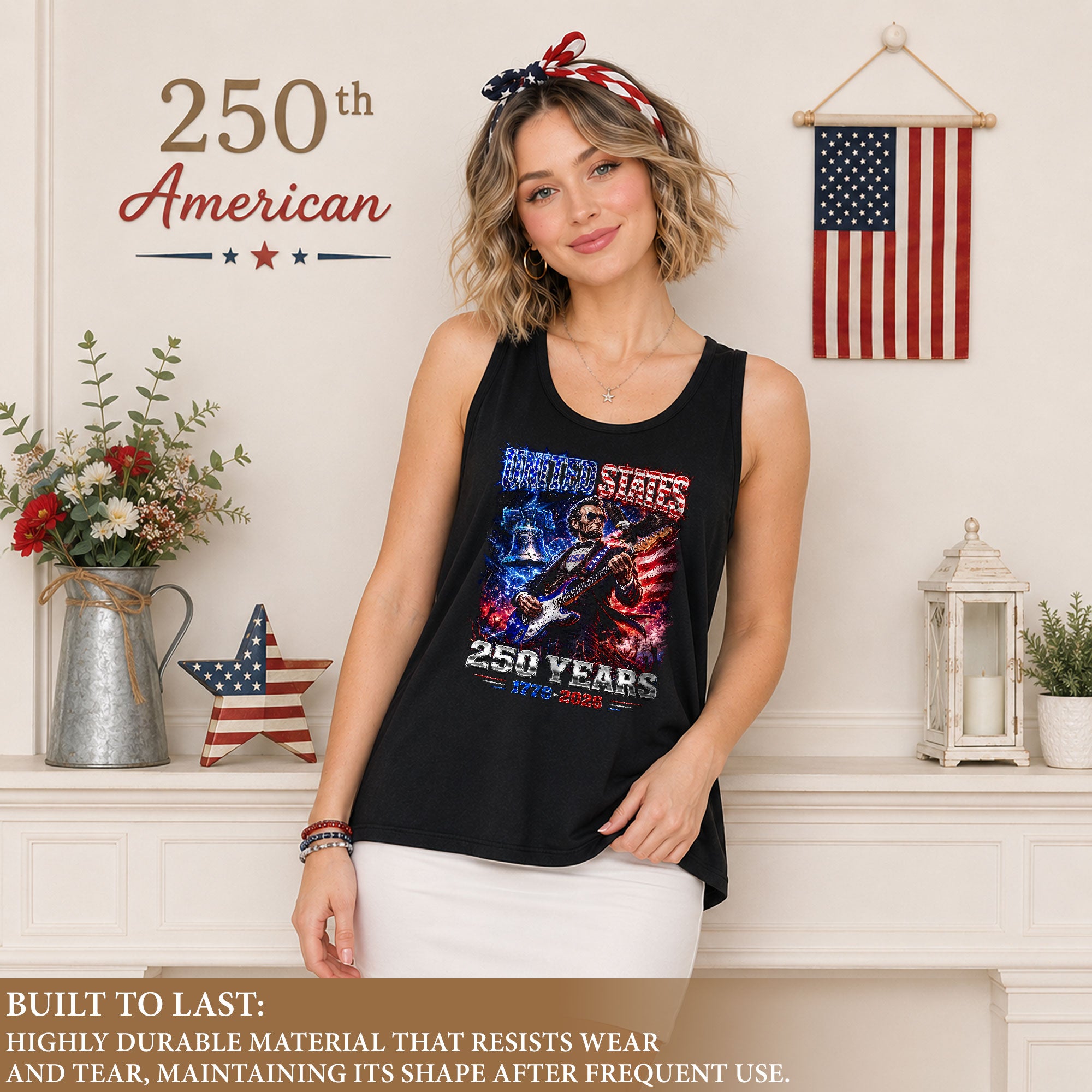 Lincoln 1776-2026 Patriotic Women Tank Top - Graphic Sleeveless Summer Shirt Apparel - Rust Field Wear