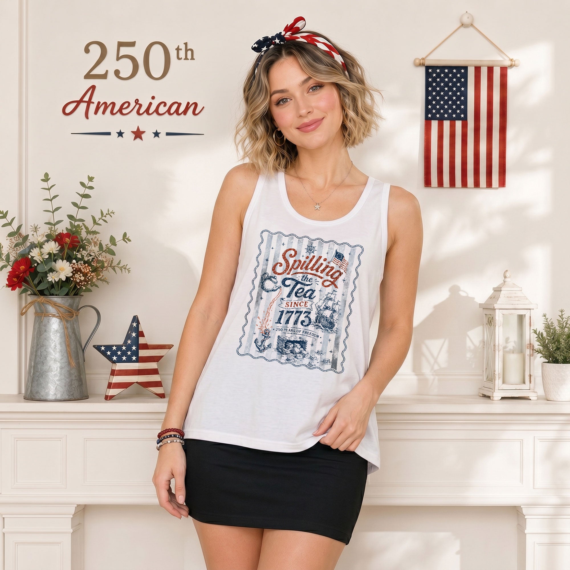Spilling The Tea Since 1773 Patriotic Tank Top Women Historical Graphic Sleeveless