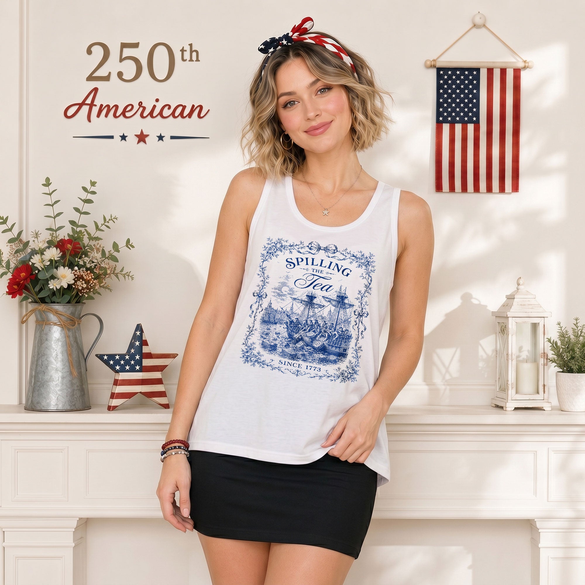 Tank Top Women Vintage 1773 Spilling The Tea Patriotic Graphic Sleeveless Apparel