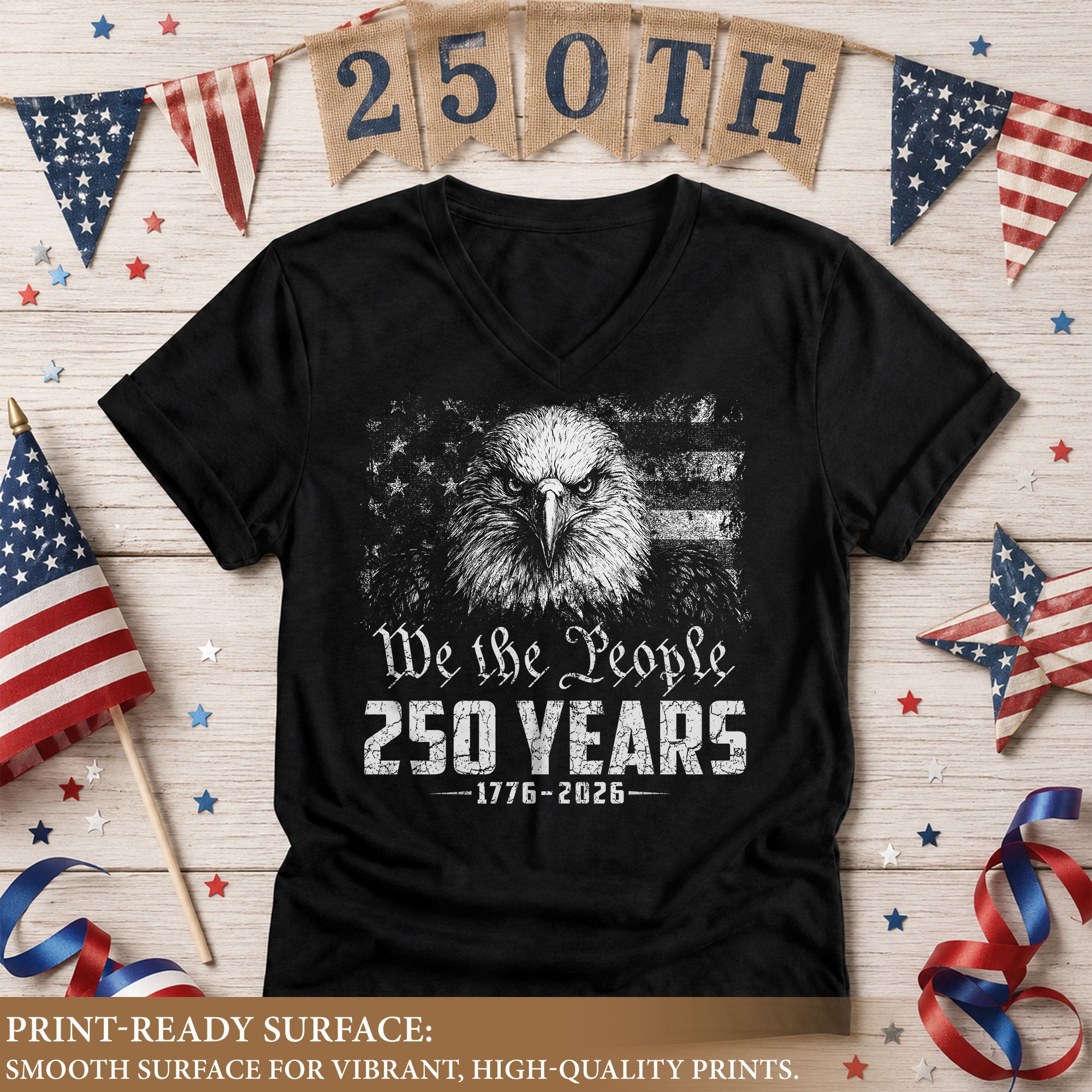 Women's V-Neck Graphic T-Shirt Eagle 1776-2026 Patriotic Design We The People Top - Rust Field Wear