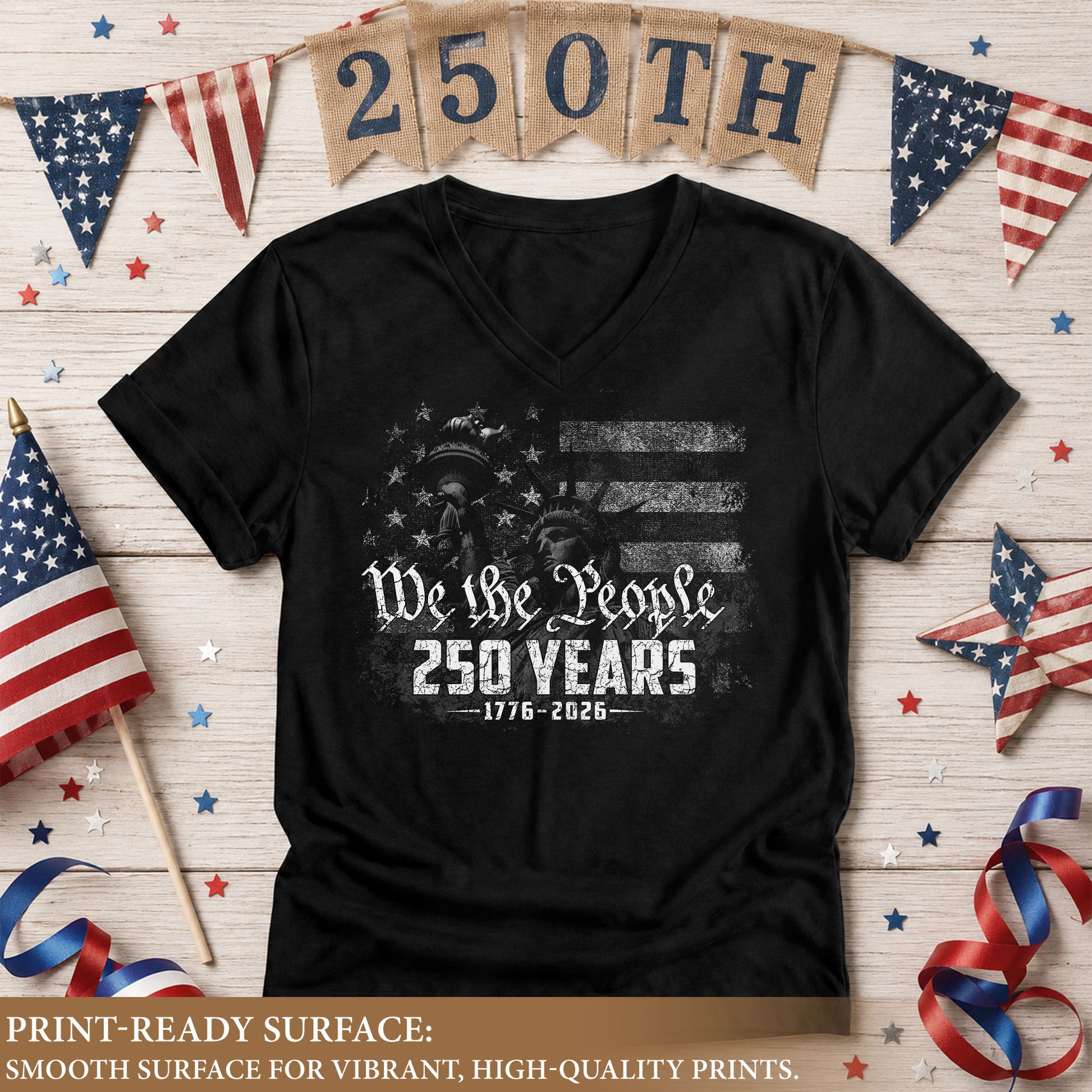 Women's Statue of Liberty V-Neck Tee "We The People" 1776-2026 Patriotic Apparel - Rust Field Wear