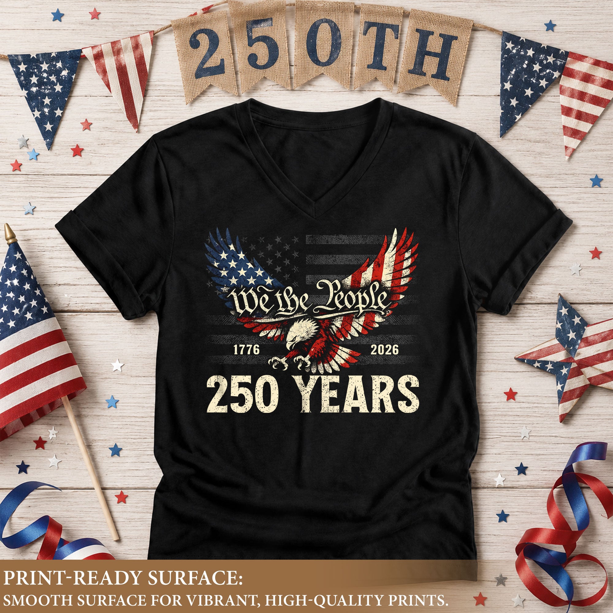 Vintage Style V-Neck Tee Women's 250th Anniversary Eagle We The People US Apparel