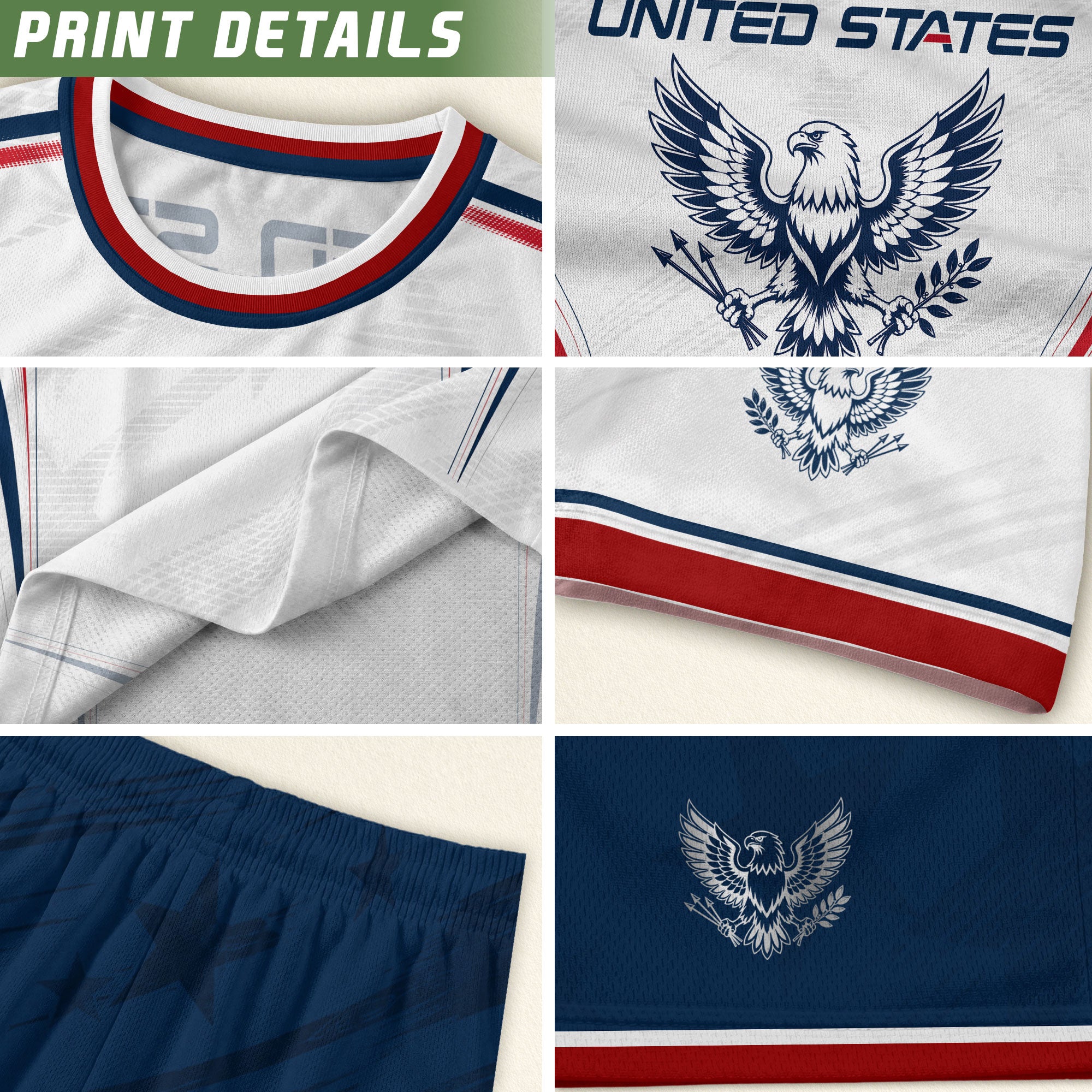 White Adult Soccer Jersey Patriotic Look - Pro Eagle Graphic Team Performance Shirt