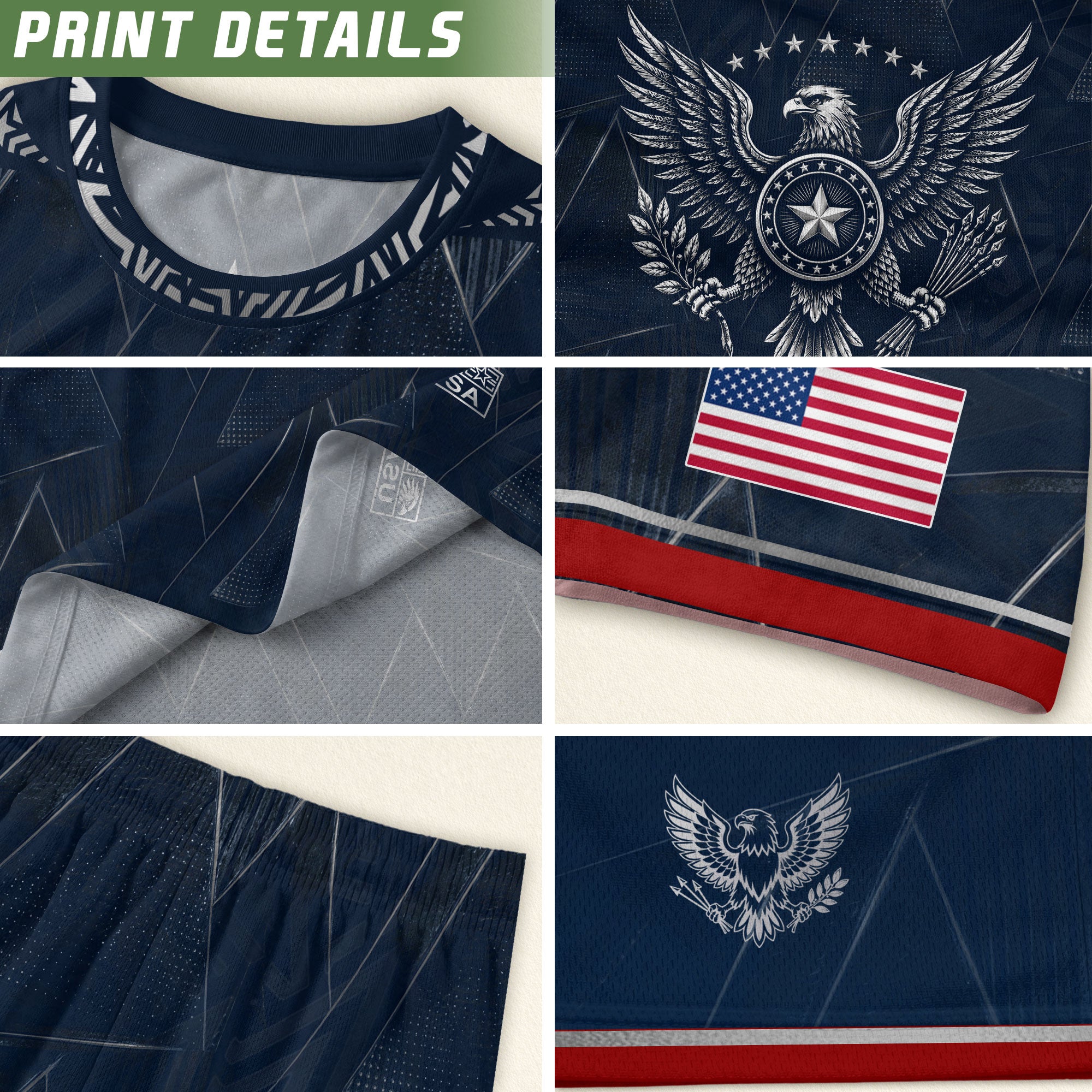 Adult Soccer Jersey Blue Patriotic Design - Bold Eagle Graphic Sport Training Shirt