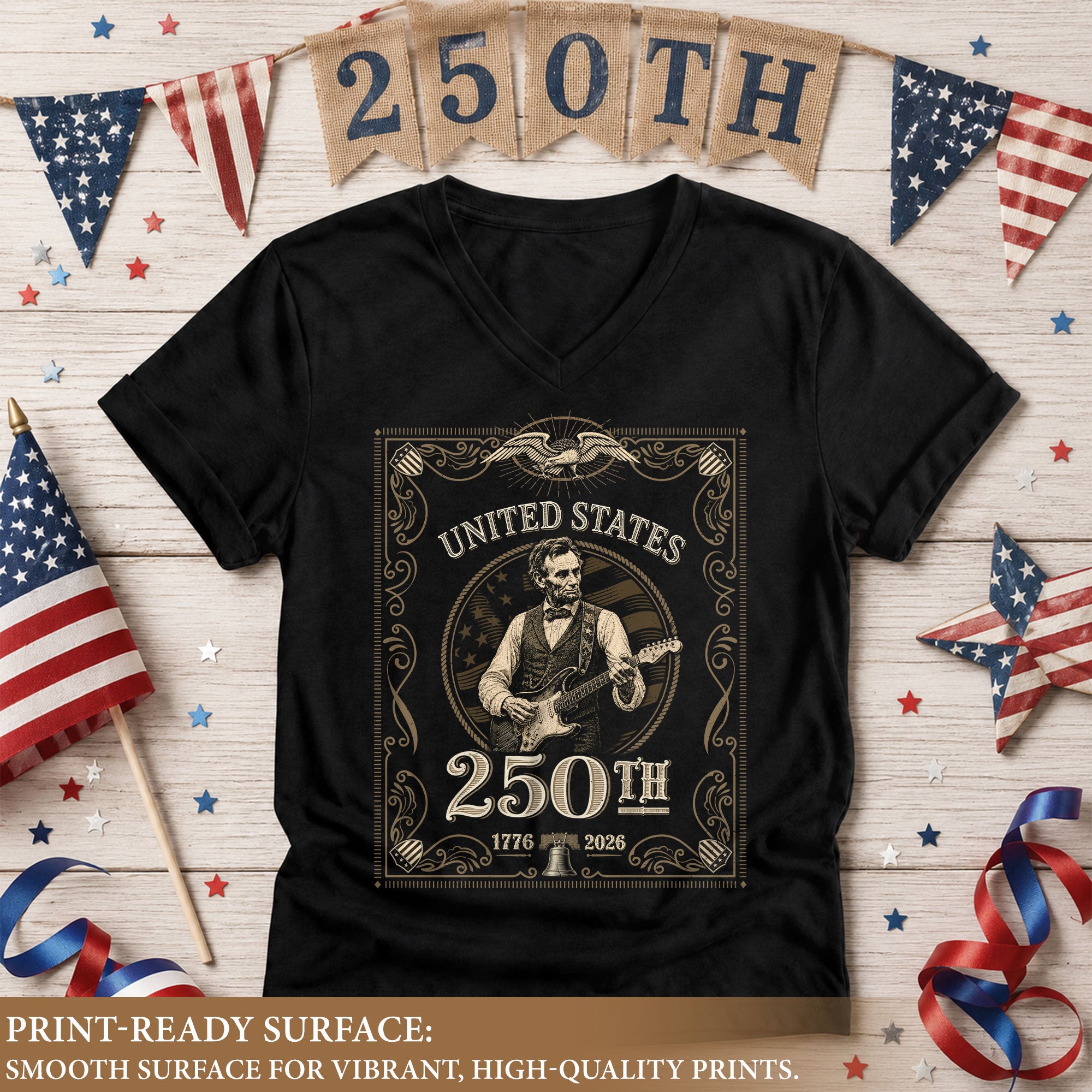 Vintage Lincoln V-Neck Shirt Patriotic 1776-2026 America 250th Anniversary Tee