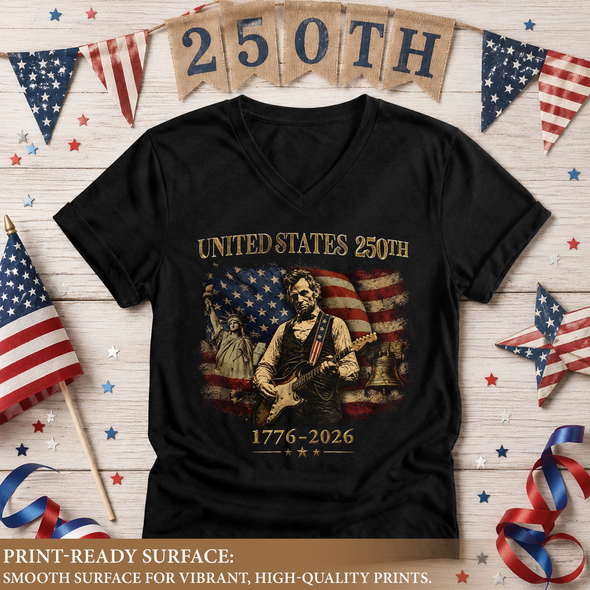 Statue of Liberty Lincoln V-Neck Shirt Vintage 1776-2026 America 250th Women Tee