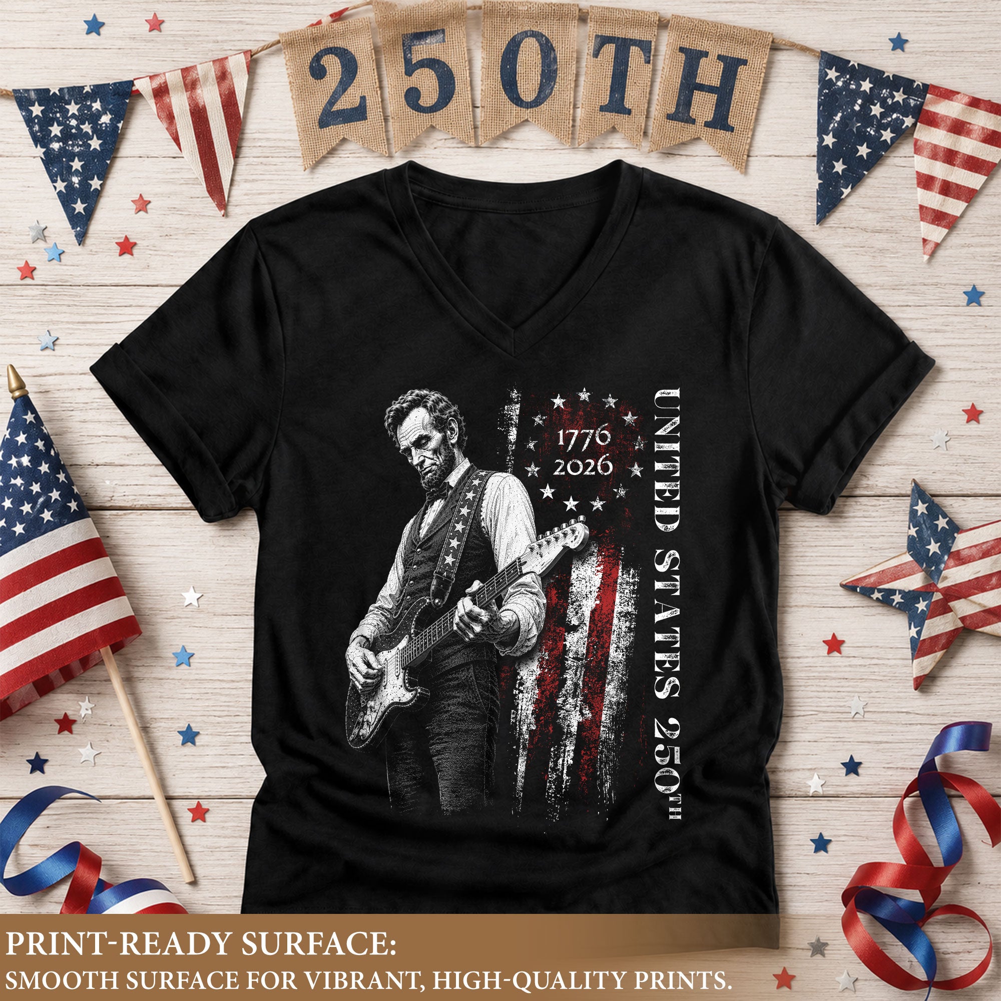 Patriotic Lincoln Flag V-Neck Shirt Vintage 1776-2026 America 250th Womens Tee