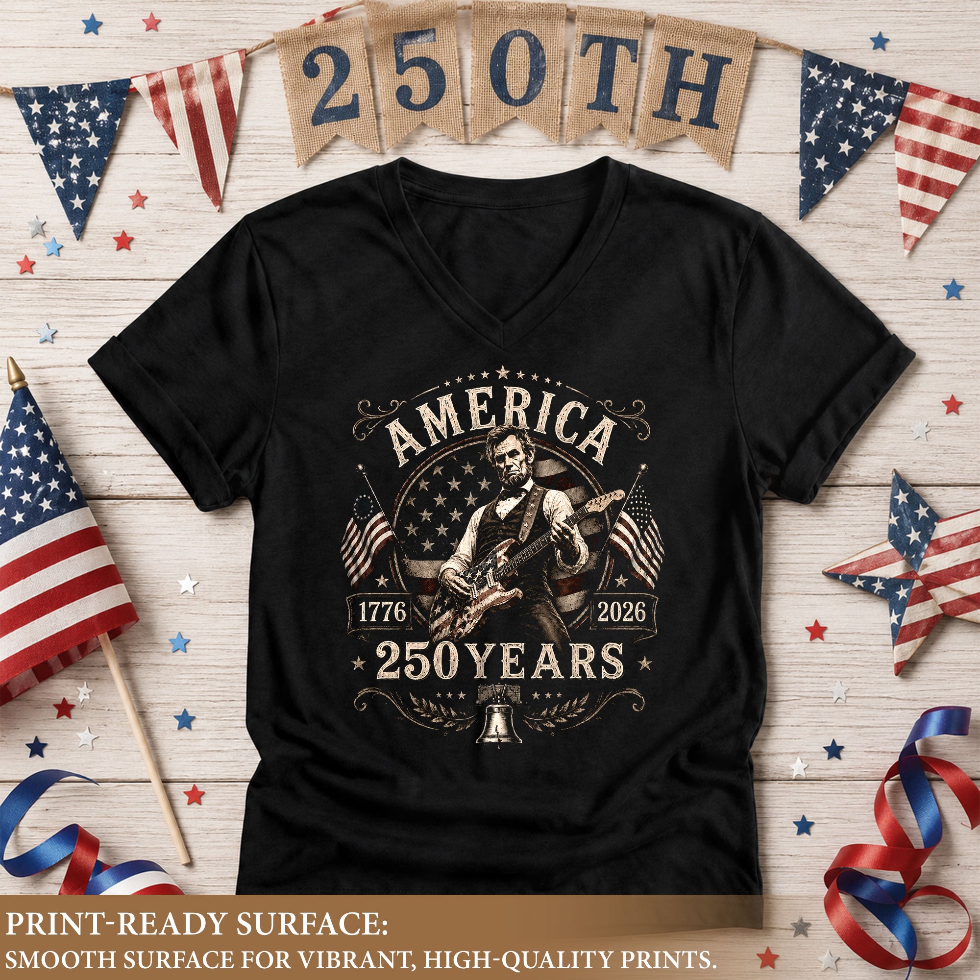 Historical Lincoln Patriotic V-Neck T-Shirt Women's 250th Anniversary Graphic Top